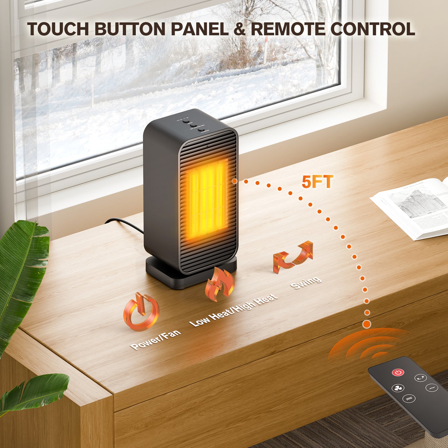 Portable Electric Space Heaters For Indoor Use, Space Heater And Fan Combo With Remote, 50°Swing, 1500W PTC Ceramic Instant Heat, 2 Heating & Fan Modes, Electric Portable Heater For RoomOfficeHome