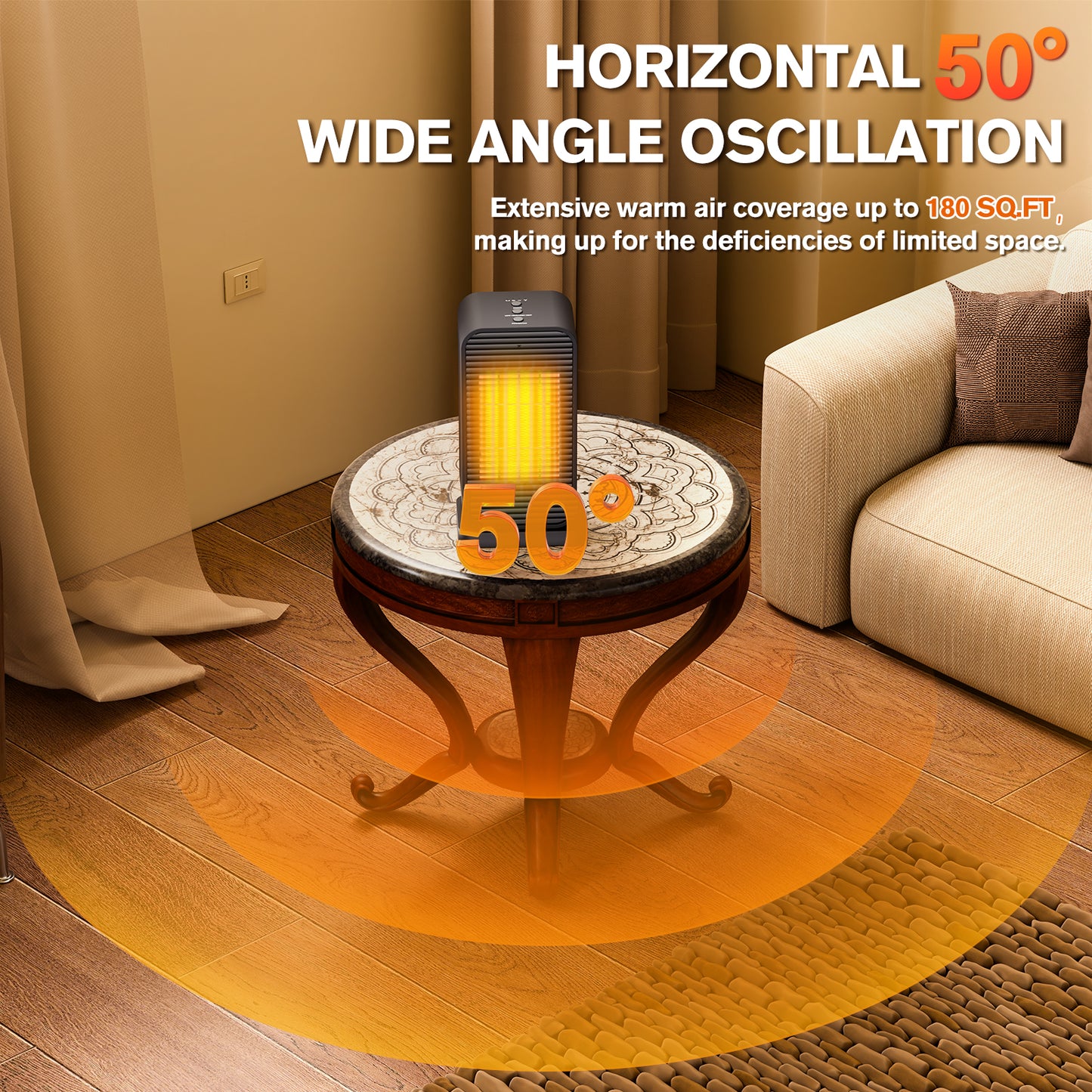 Portable Electric Space Heaters For Indoor Use, Space Heater And Fan Combo With Remote, 50°Swing, 1500W PTC Ceramic Instant Heat, 2 Heating & Fan Modes, Electric Portable Heater For RoomOfficeHome