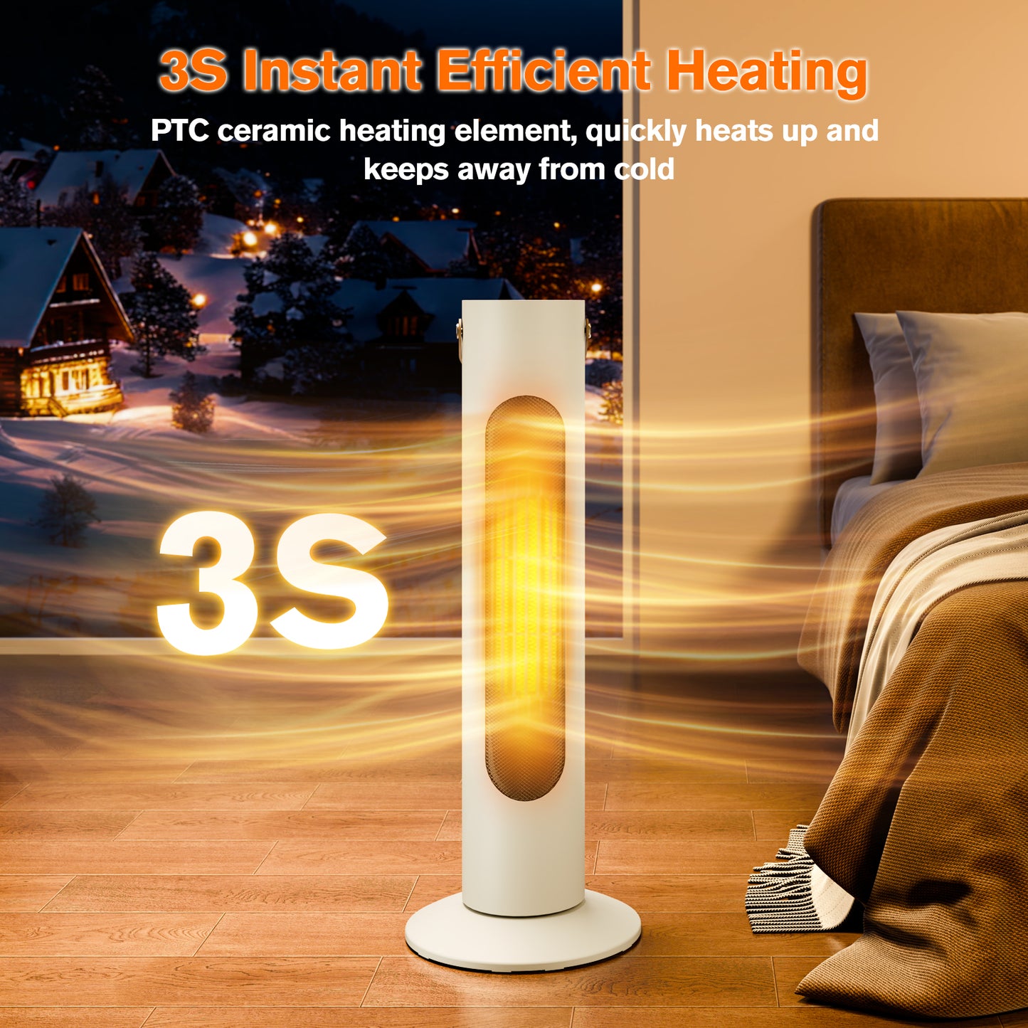 2-1 Electric Space Heaters For Indoor Use, 25" Tower Heater And Fan Combo, 70°Oscillating, 3S Instant Heating,1500W, 3 Heating & Fan Modes, Electric Portable Heater For BedroomOfficeHome, White