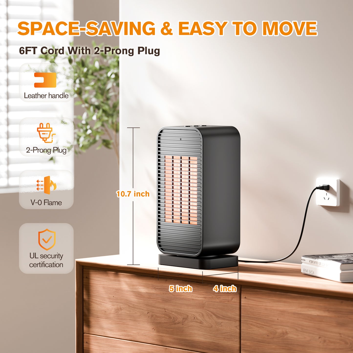 Portable Electric Space Heaters For Indoor Use, Space Heater And Fan Combo With Remote, 50°Swing, 1500W PTC Ceramic Instant Heat, 2 Heating & Fan Modes, Electric Portable Heater For RoomOfficeHome