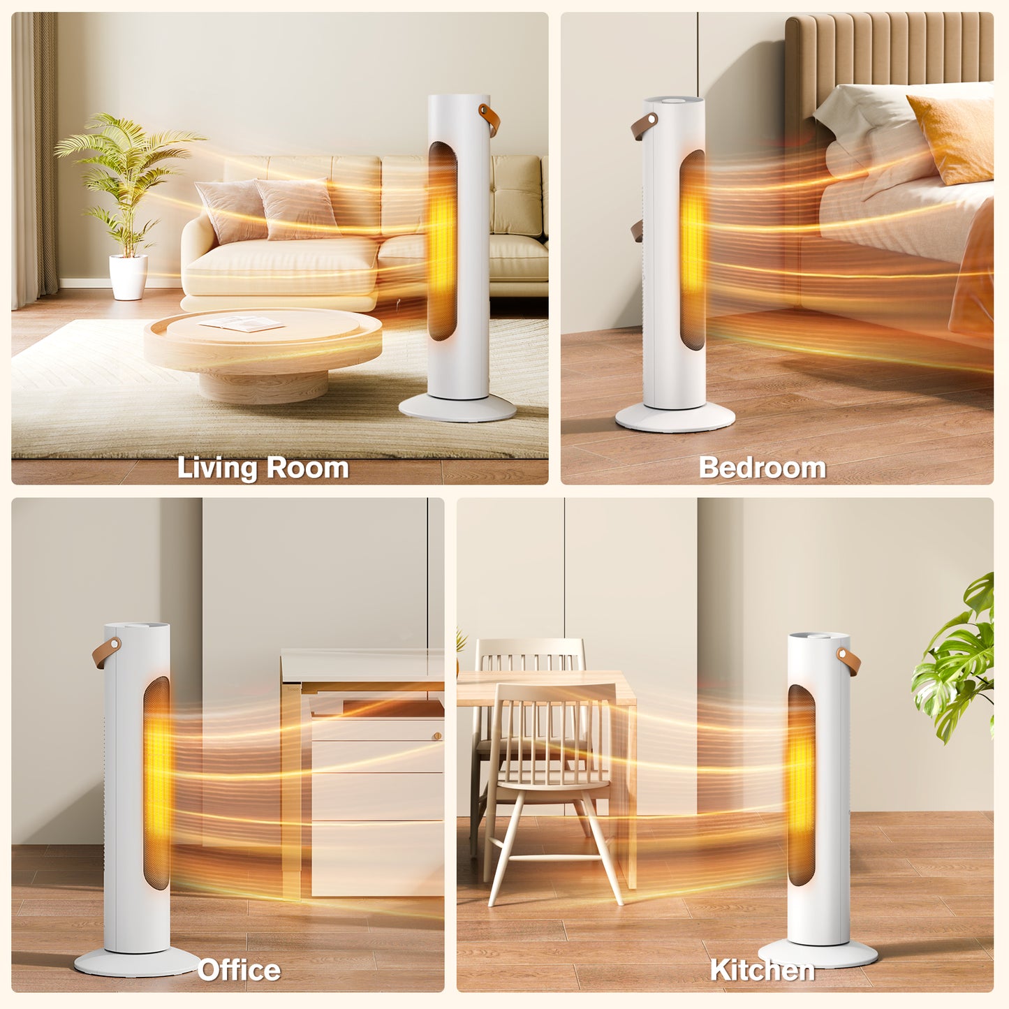 2-1 Electric Space Heaters For Indoor Use, 25" Tower Heater And Fan Combo, 70°Oscillating, 3S Instant Heating,1500W, 3 Heating & Fan Modes, Electric Portable Heater For BedroomOfficeHome, White