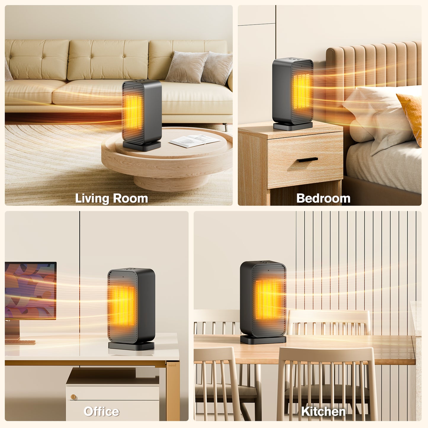 Portable Electric Space Heaters For Indoor Use, Space Heater And Fan Combo With Remote, 50°Swing, 1500W PTC Ceramic Instant Heat, 2 Heating & Fan Modes, Electric Portable Heater For RoomOfficeHome