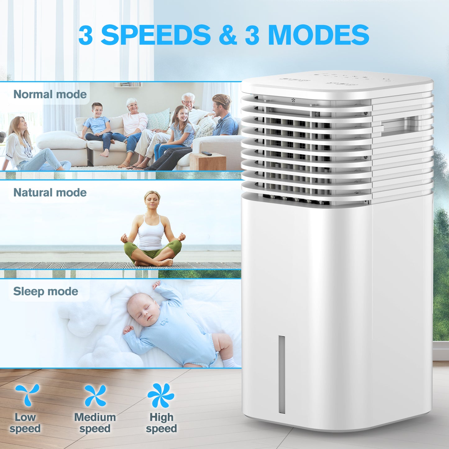 Windowless Portable Air Conditioner, 15H Timer & 120°Oscillation, 3-IN-1 Portable AC Unit with Remote, 2-Gal Tank, 3 Modes & 3 Speeds, Ultra-Quiet 24" Ventless Swamp Cooler for Room Home Office