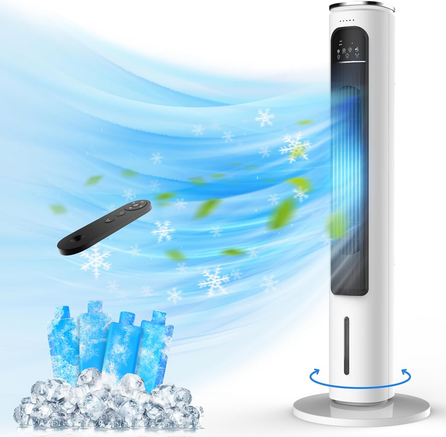 Windowless Portable Air Conditioners, 37โโ Evaporative Air Cooler w/Remote, 2.5L Water Tank & 4 Ice Packs, 12H Timer Auto-off, 70ยฐ Oscillating, Quiet Cooling Tower Fan For Bedroom Living Room Office