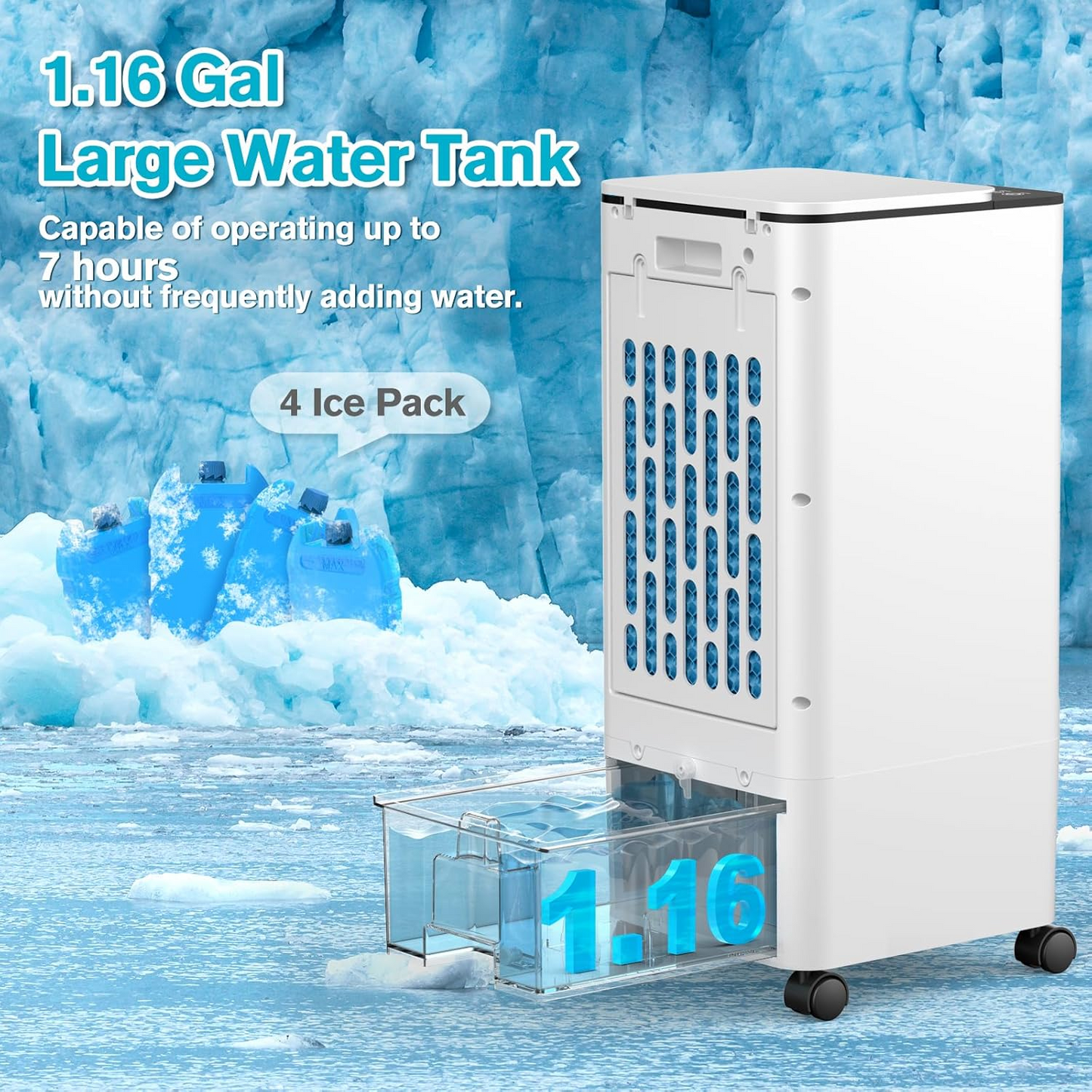 Windowless Portable Air Conditoners, 3-IN-1 Portable AC with Remote, 12H Timer &1.16Gal Tank, 45ยฐ Oscillation, 3 Modes 3 Speeds, Fast Cooling Quiet Ventless Swamp Cooler for Room Home Office, Pearl