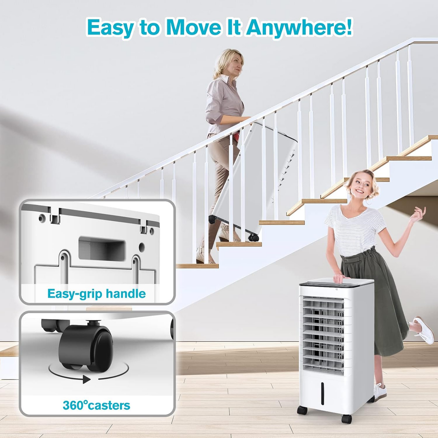 Windowless Portable Air Conditoners, 3-IN-1 Portable AC with Remote, 12H Timer &1.16Gal Tank, 45ยฐ Oscillation, 3 Modes 3 Speeds, Fast Cooling Quiet Ventless Swamp Cooler for Room Home Office, Pearl