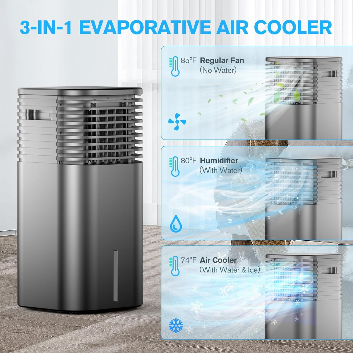 24" Windowless Portable Air Conditioner, 15H Timer & 120ยฐOscillation, 3-IN-1 Portable AC Unit with Remote, 2-Gal Tank, 3 Modes & 3 Speeds, Ultra-Quiet Ventless Swamp Cooler for Home Office, Coffee