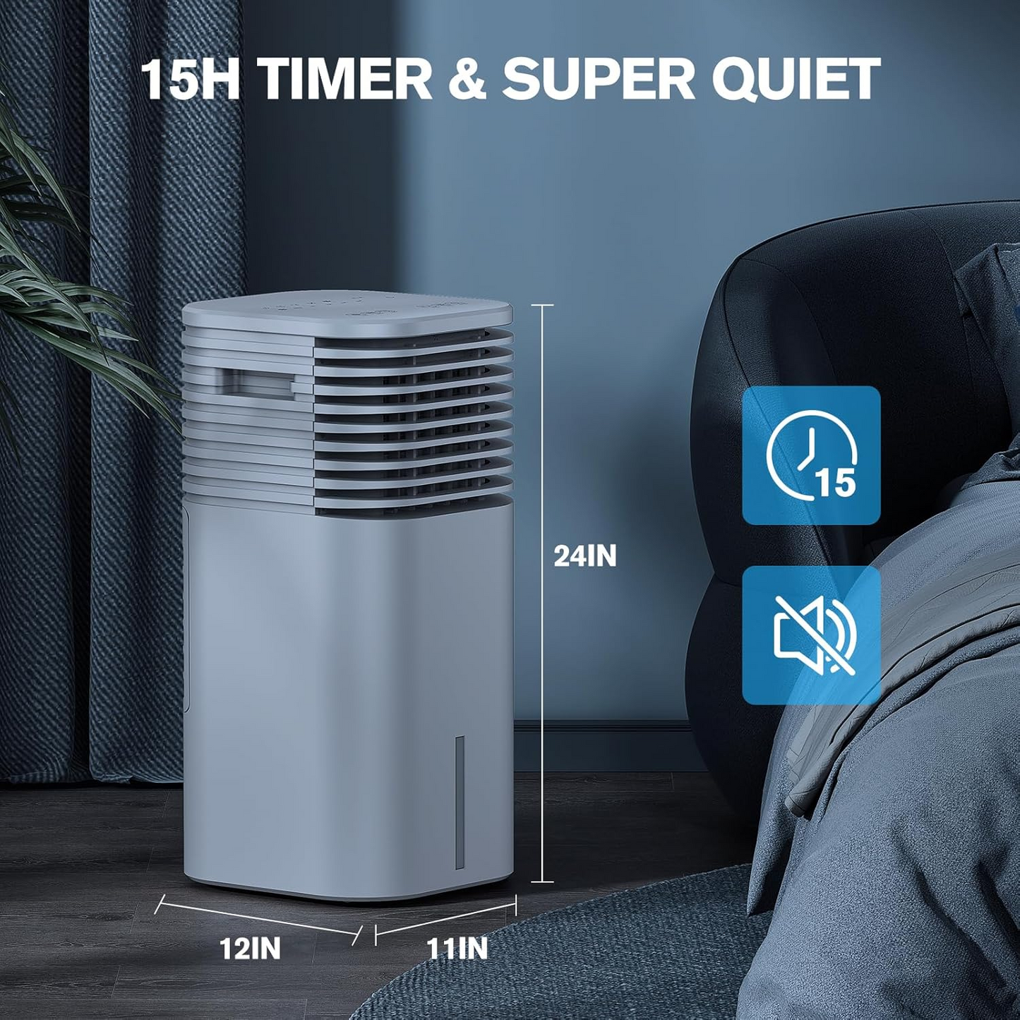 24" Windowless Portable Air Conditioner, 15H Timer & 120ยฐOscillation, 3-IN-1 Portable AC Unit with Remote, 2-Gal Tank, 3 Modes & 3 Speeds, Ultra-Quiet Ventless Swamp Cooler for Home Office, Milk