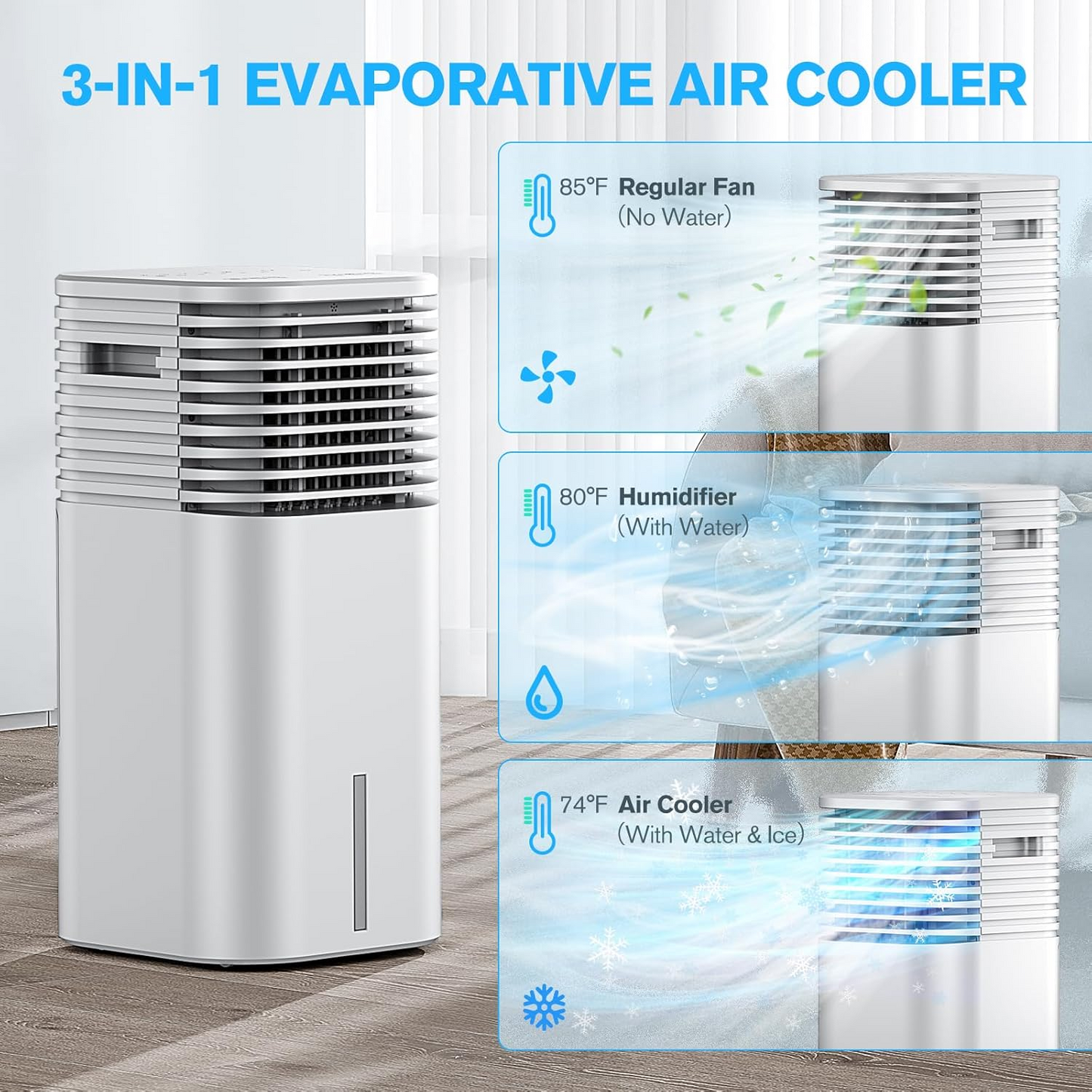24" Windowless Portable Air Conditioner, 15H Timer & 120ยฐOscillation, 3-IN-1 Portable AC Unit with Remote, 2-Gal Tank, 3 Modes & 3 Speeds, Ultra-Quiet Ventless Swamp Cooler for Home Office, Milk