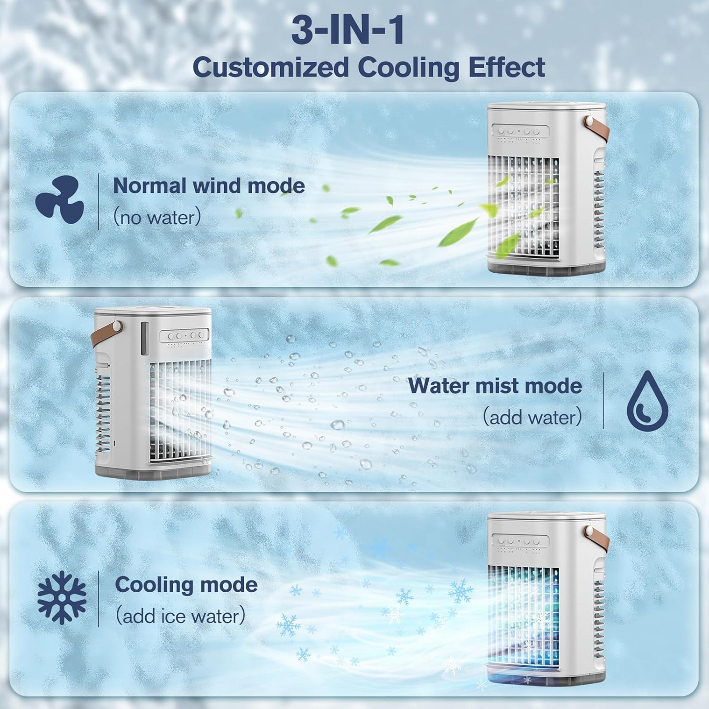 Mini Air Conditioner, Portable Air Conditioners w/Remote, USB Charging, 1.2L Water Tank & 2 Ice Boxes, Auto-off Timer, Evaporative Air Cooler With 3Speeds, Desktop Personal Fan For HomeOutdoors