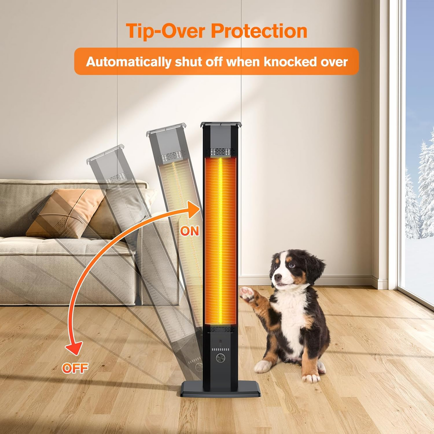 FLOWBREEZE Patio Heater, Portable Outdoor Heater, 1200W, 3S Instant Heating, Infrared Heater with 60°Oscillating, 180min Timer, Tip-over Protection, Super Quiet Electric Heaters for Indoor Outdoor Use