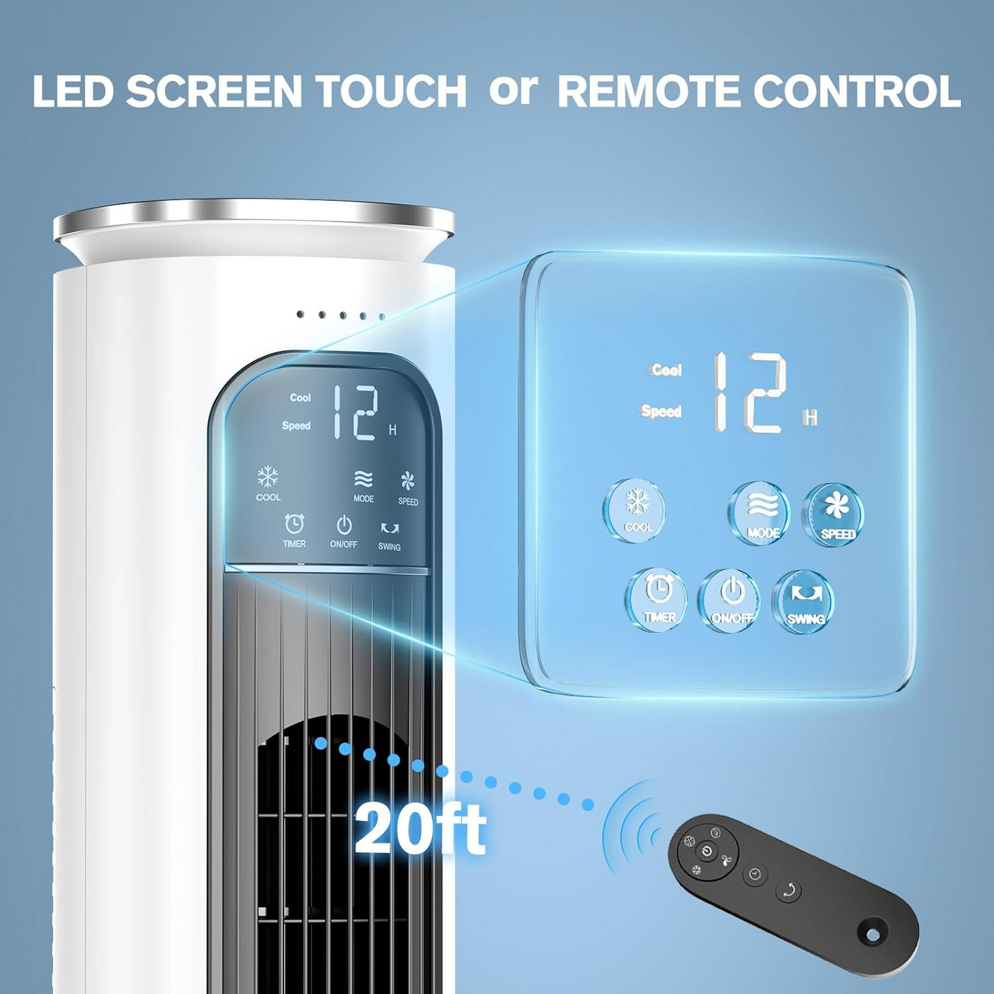 Windowless Portable Air Conditioners, 37.3โโ Evaporative Air Cooler w/Remote, 2.5L Removable Water Tank & 4 Ice Boxes, 12H Auto-off, 70ยฐ Oscillating, Quiet Cooling Tower Fan For Bedroom Home Office