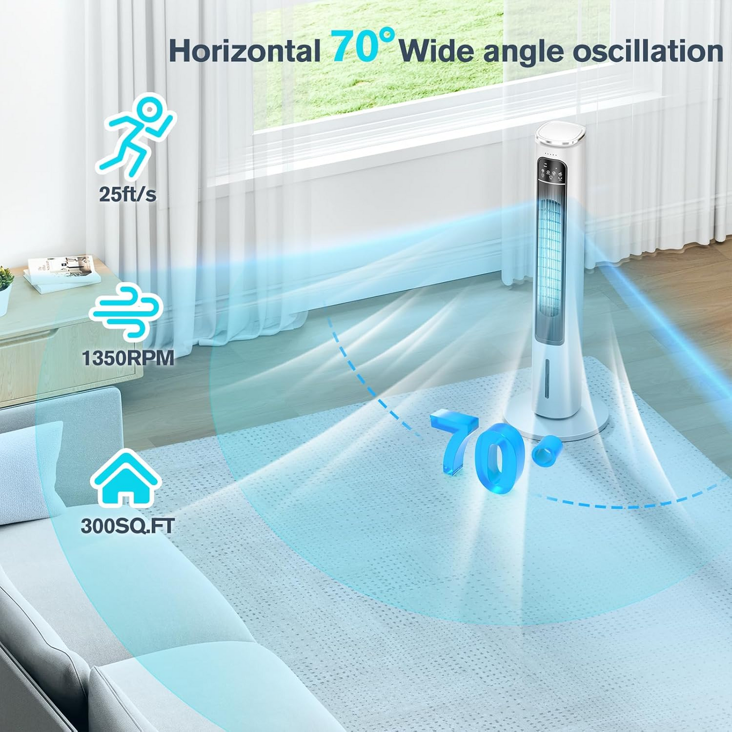 Windowless Portable Air Conditioners, 37.3โโ Evaporative Air Cooler w/Remote, 2.5L Removable Water Tank & 4 Ice Boxes, 12H Auto-off, 70ยฐ Oscillating, Quiet Cooling Tower Fan For Bedroom Home Office