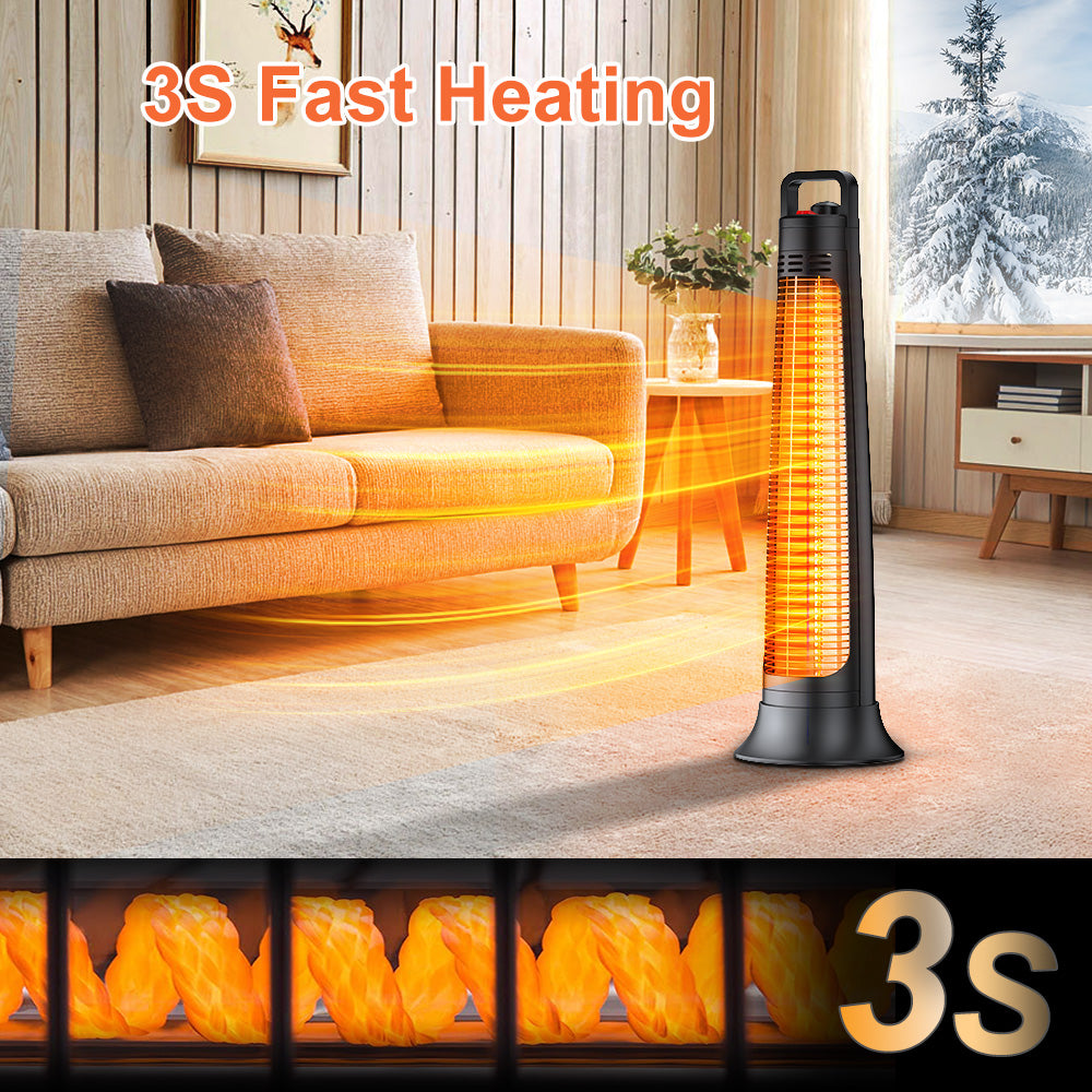 Patio Heater Electric, Portable Outdoor Heater, 1200W, 3S Instant Heating, Infrared Heater with 60°Oscillating, 180min Timer, Tip-over Protection, Super Quiet Heater for Indoor Outdoor Use, Black
