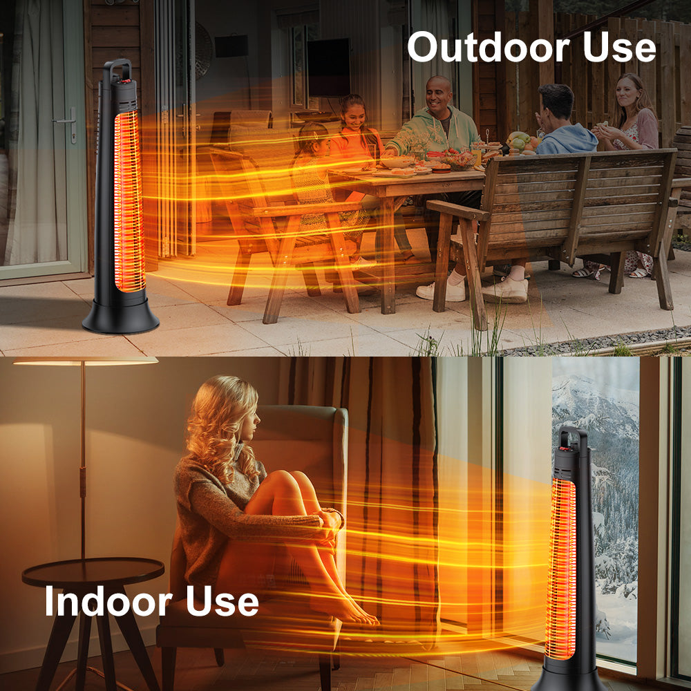 Patio Heater Electric, Portable Outdoor Heater, 1200W, 3S Instant Heating, Infrared Heater with 60°Oscillating, 180min Timer, Tip-over Protection, Super Quiet Heater for Indoor Outdoor Use, Black