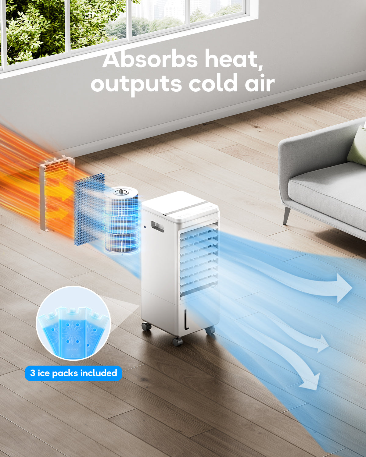 Windowless Portable Air Conditioner, 7H Timer & 1-Gal Tank, 3-IN-1 Portable AC Unit with Remote, 40°Oscillation, 3 Modes & 3 Speeds, Ultra-Quiet 22" Ventless Swamp Cooler for Room Home Office