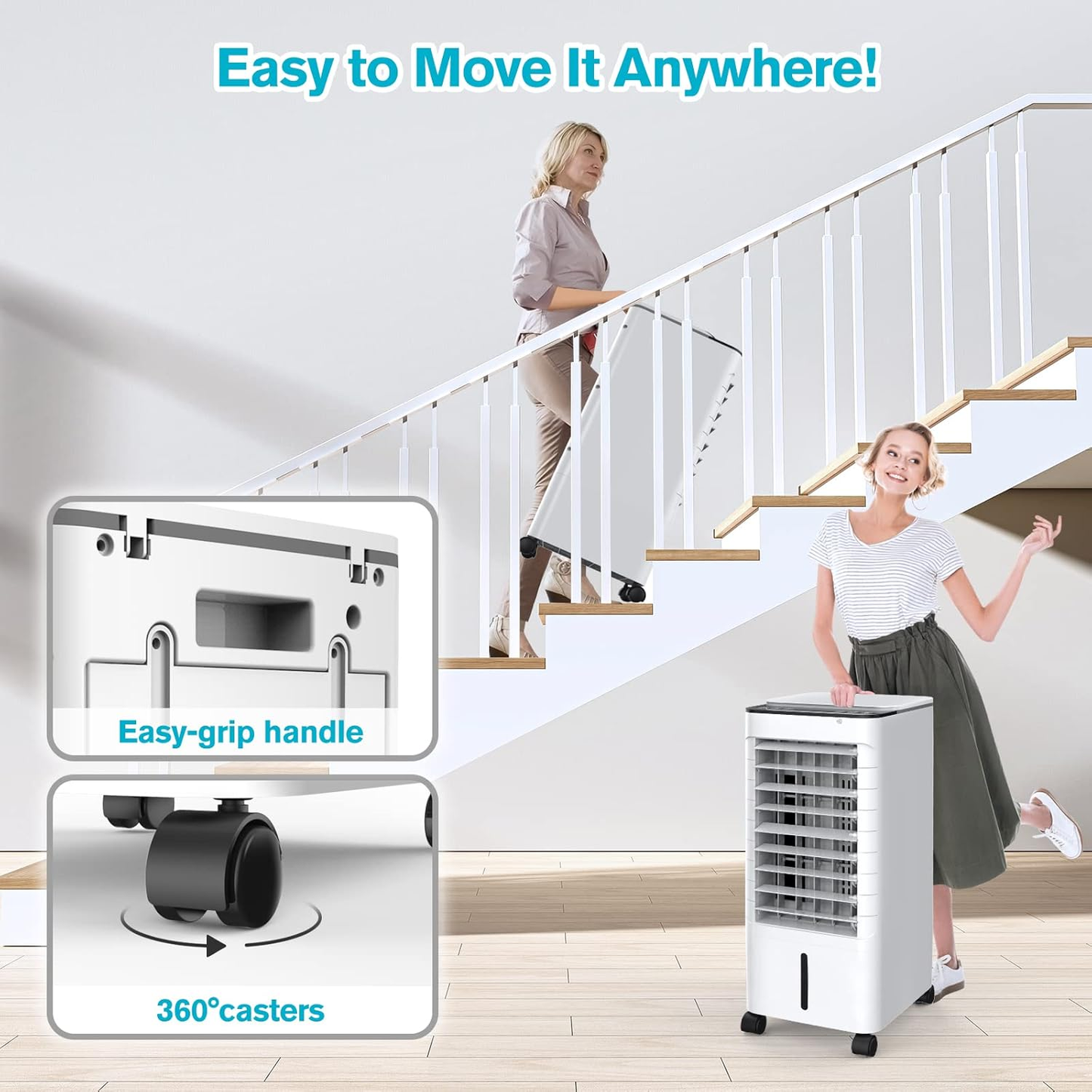 Windowless Portable Air Conditoners, 12H Timer &1.16Gal Tank, 45ยฐ Oscillation, 3-IN-1 Portable AC with Remote, 3 Modes 3 Speeds, Fast Cooling Quiet Ventless Swamp Cooler for Home, 3 Ice Packs, White