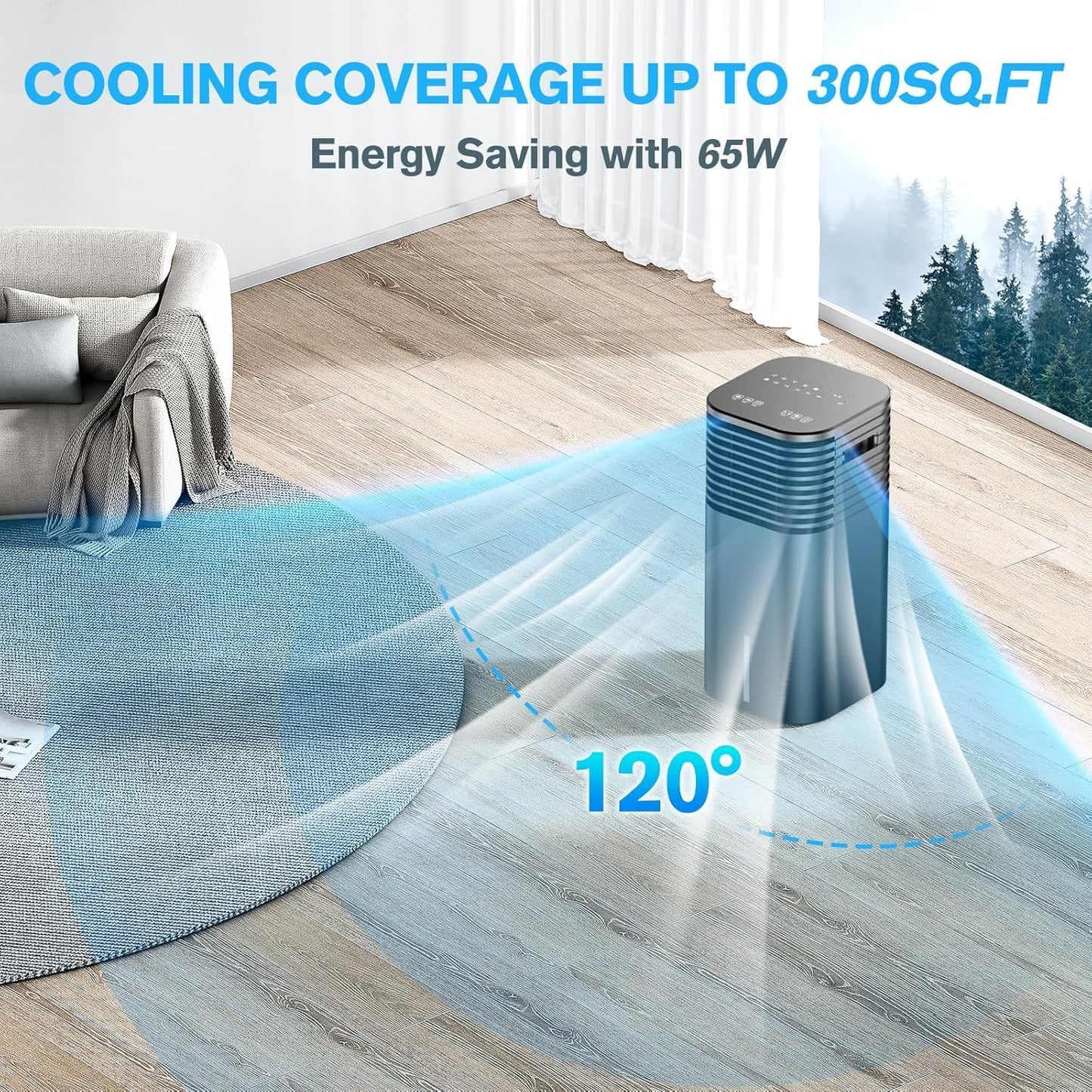 24" Windowless Portable Air Conditioner, 15H Timer & 120ยฐOscillation, 3-IN-1 Cooling Fan AC Unit with Remote, 2-Gal Tank, 3 Modes & 3 Speeds, Ultra-Quiet Ventless Swamp Cooler for Home Office, Black