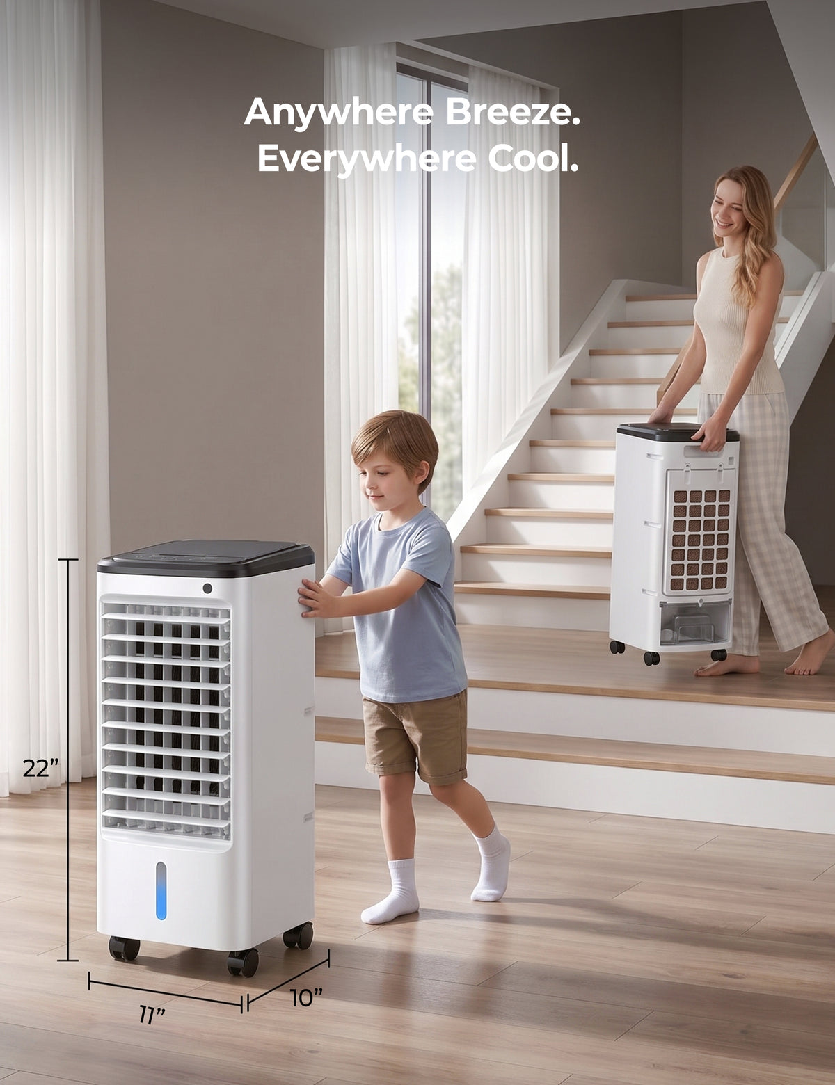 Windowless Portable Air Conditioners for Small Room, 6 Ice Packs Evaporative Cooler with 12H Timer, 1.2 Gal Tank, Oscillating Cooler, Quiet Small ac Unit for Room Office Use