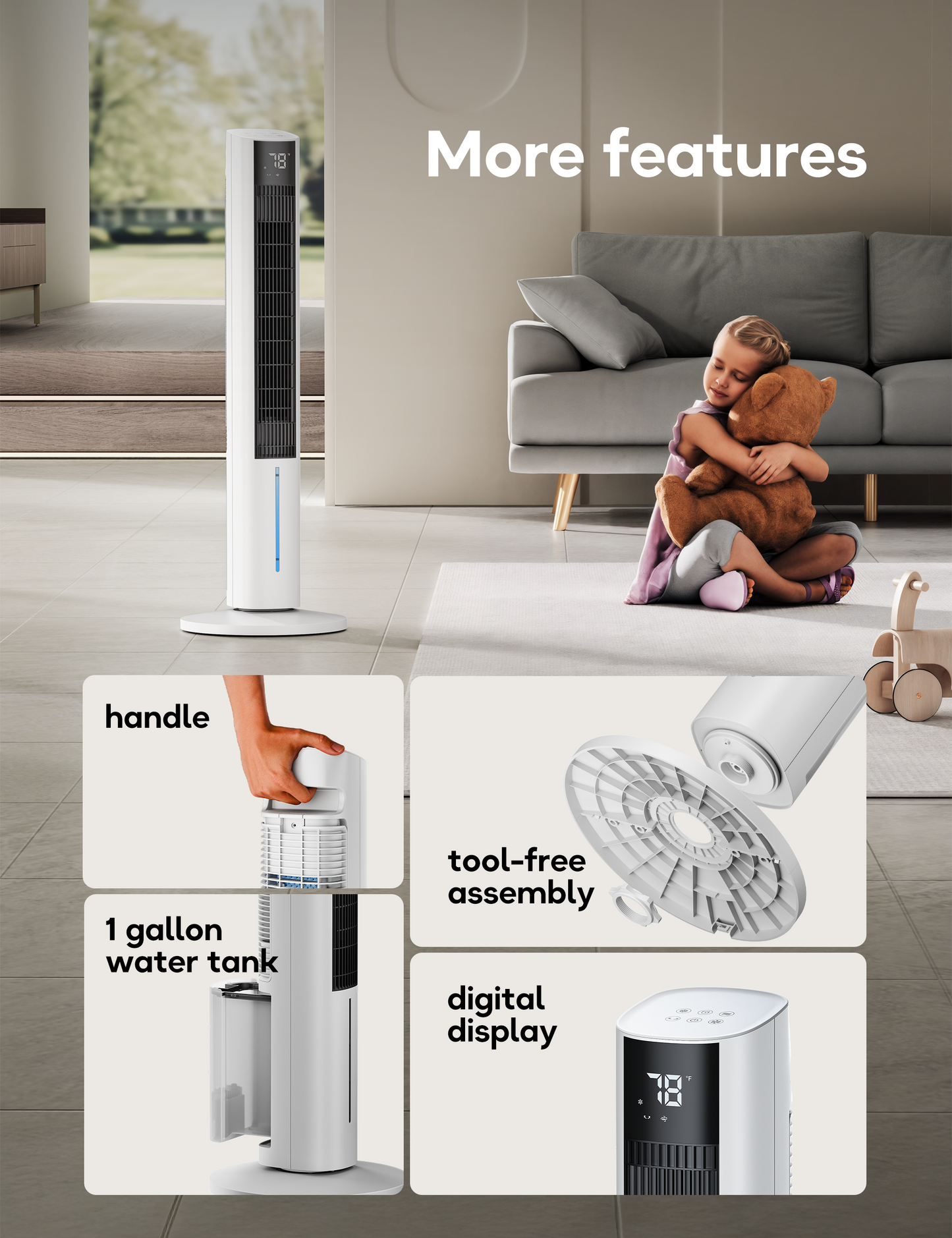 FLOWBREEZE Windowless Portable Air Conditioner, 44" Evaporative Cooler with Remote for Room No Window, Digital Display, 12H Timer, Quiet Cooling Fan for Bedroom and Indoor Use