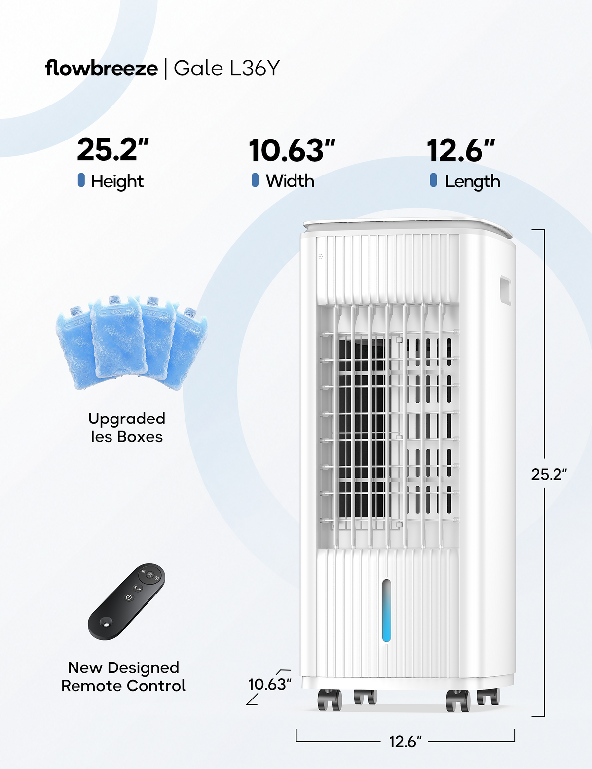 Windowless Portable Air Conditioner, 25.2" Evaporative Air Cooler for Room No Window, 90° Oscillation Swamp Cooler with Remote, 3 Speed, 4 Modes, Timer, 4 Ice Packs, Quiet AC Unit for Bedroom, White