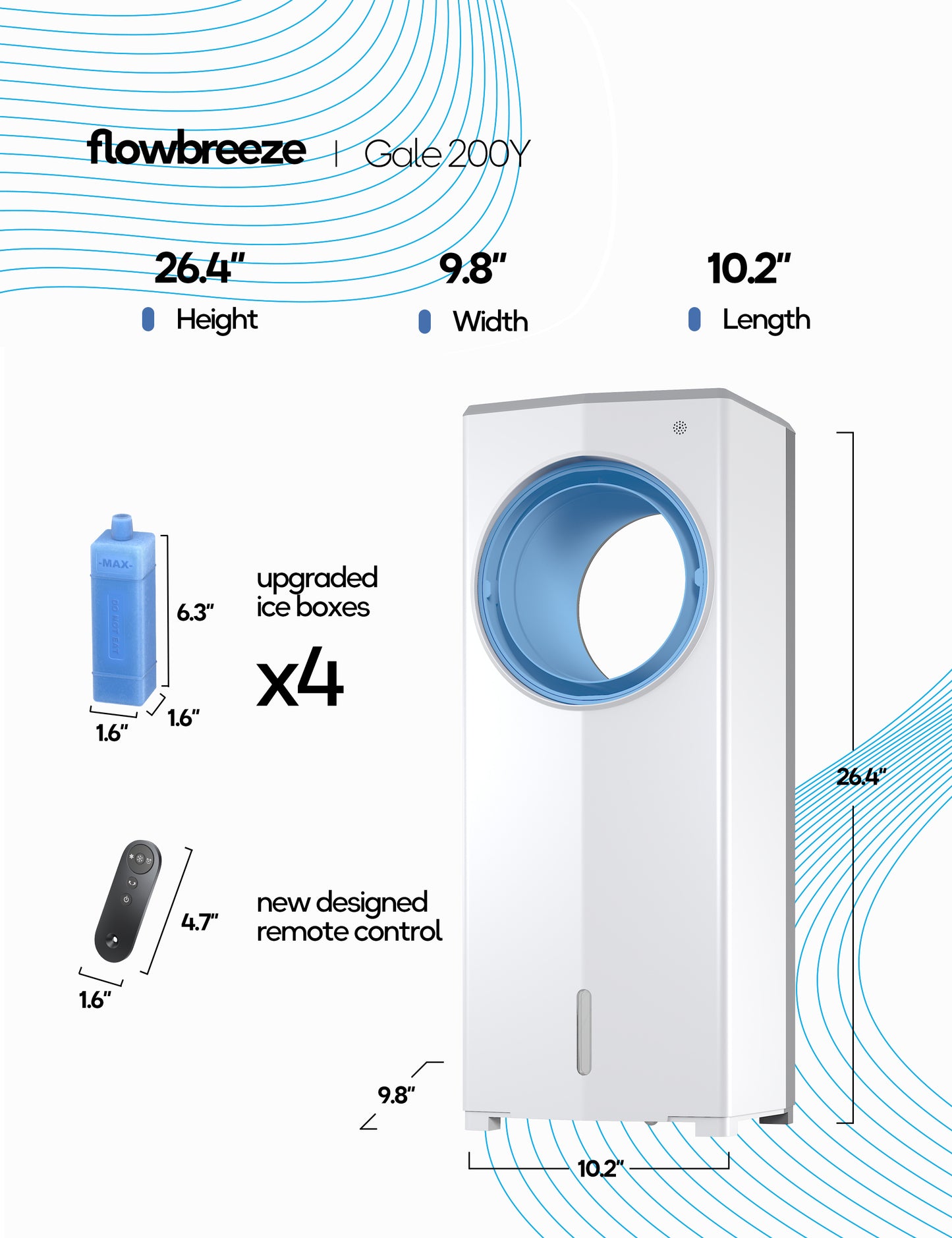Windowless Portable Air Conditioner, 26.4" Small Evaporative Air Cooler for Room No Window, 3-Speed Settings, 4 Modes, 7H Timer, Remote Control, 4 Ice Packs, Quiet AC Unit for Bedroom, Ivory