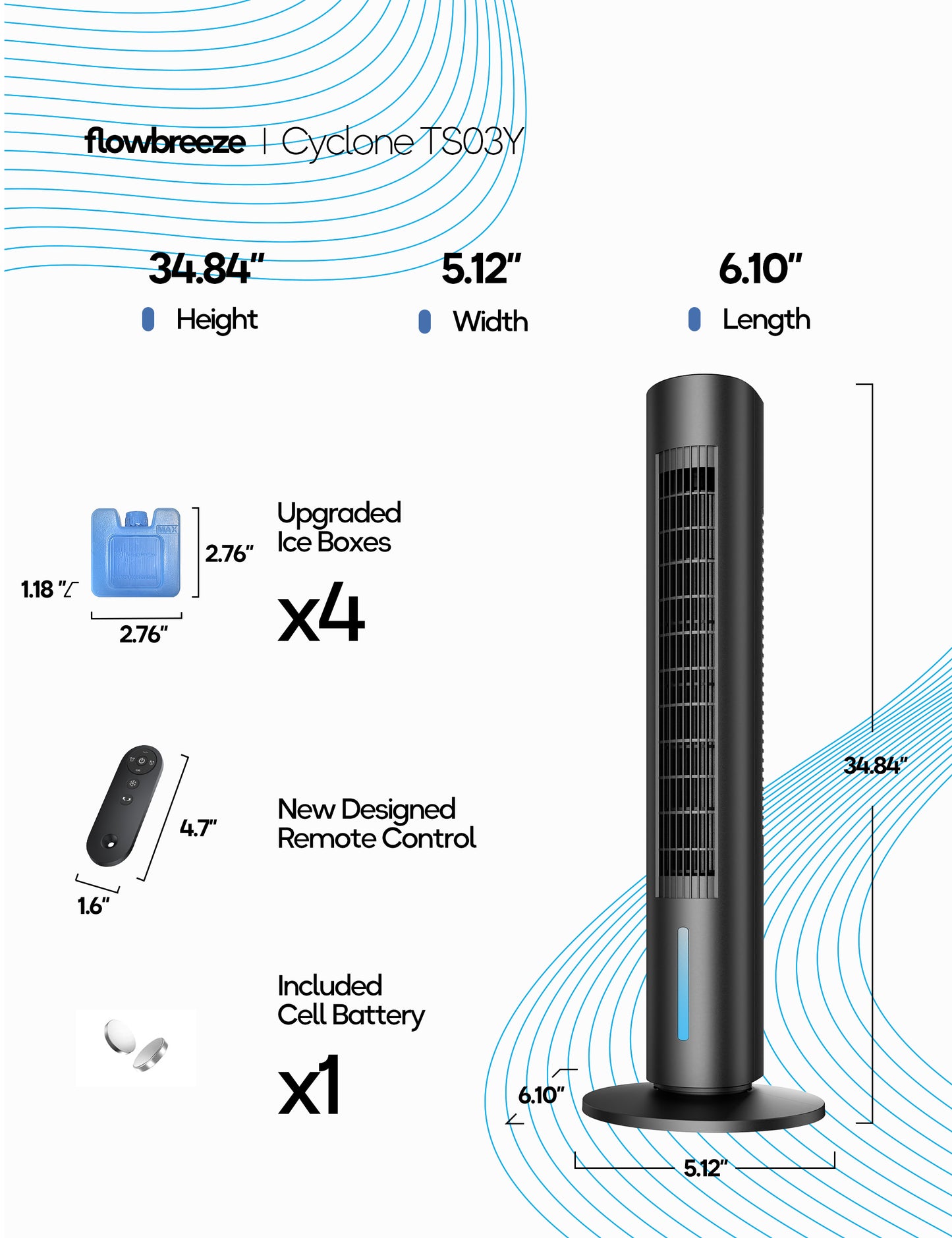 Windowless Portable Air Conditioner, 35" Evaporative Air Cooler for Room No Window, 7H Timer, 4 Modes, Remote Control, 140° Max Oscillating, Large Water Tank, Quiet AC Unit for Bedroom, Black