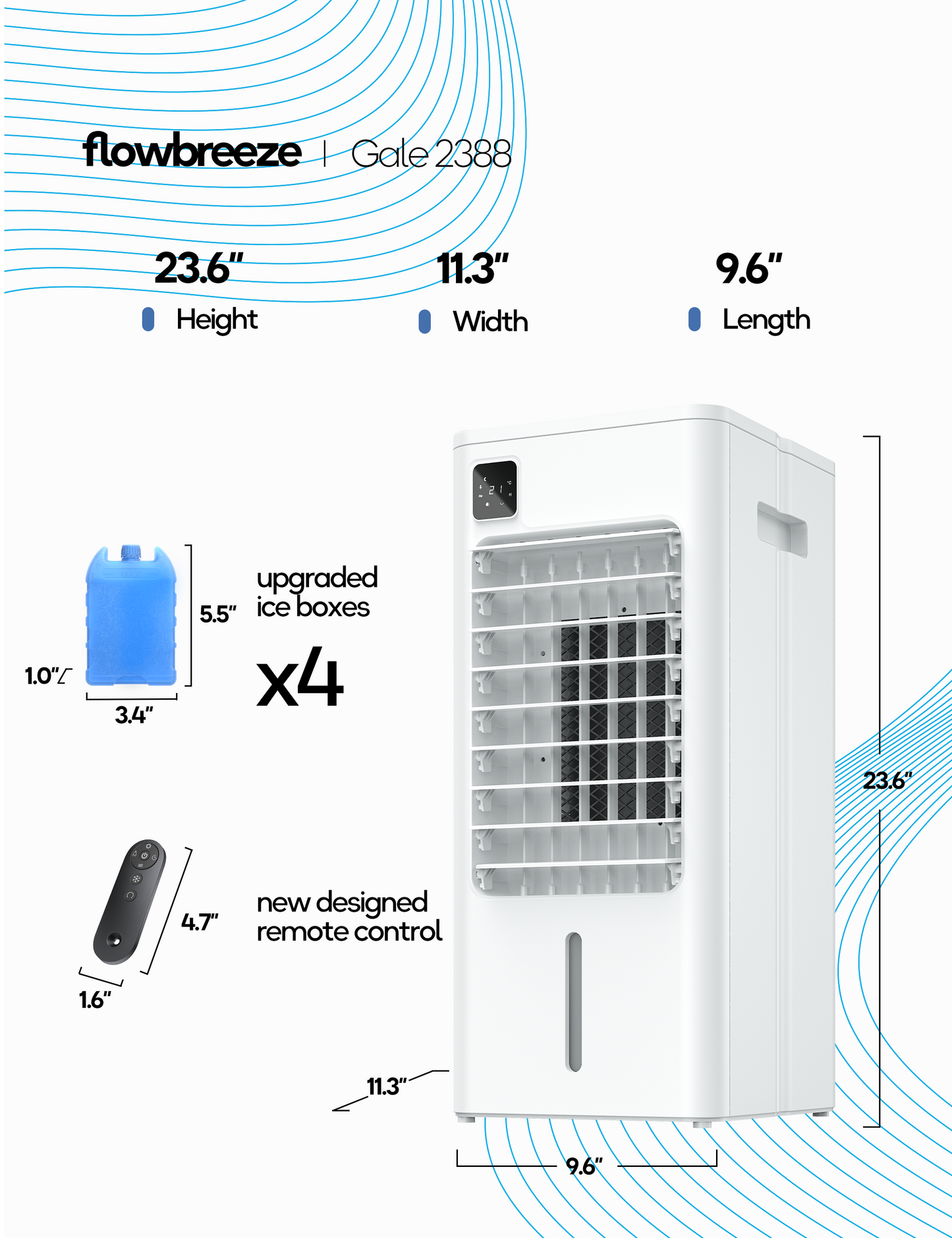Windowless Portable Air Conditioner, 24" Evaporative Air Cooler with Remote, 3 Speeds, Digital Display, 12H Timer, 2 Gal Water Tank, Oscillating Swamp Cooler for Bedroom, Living Room, AC Unit, White