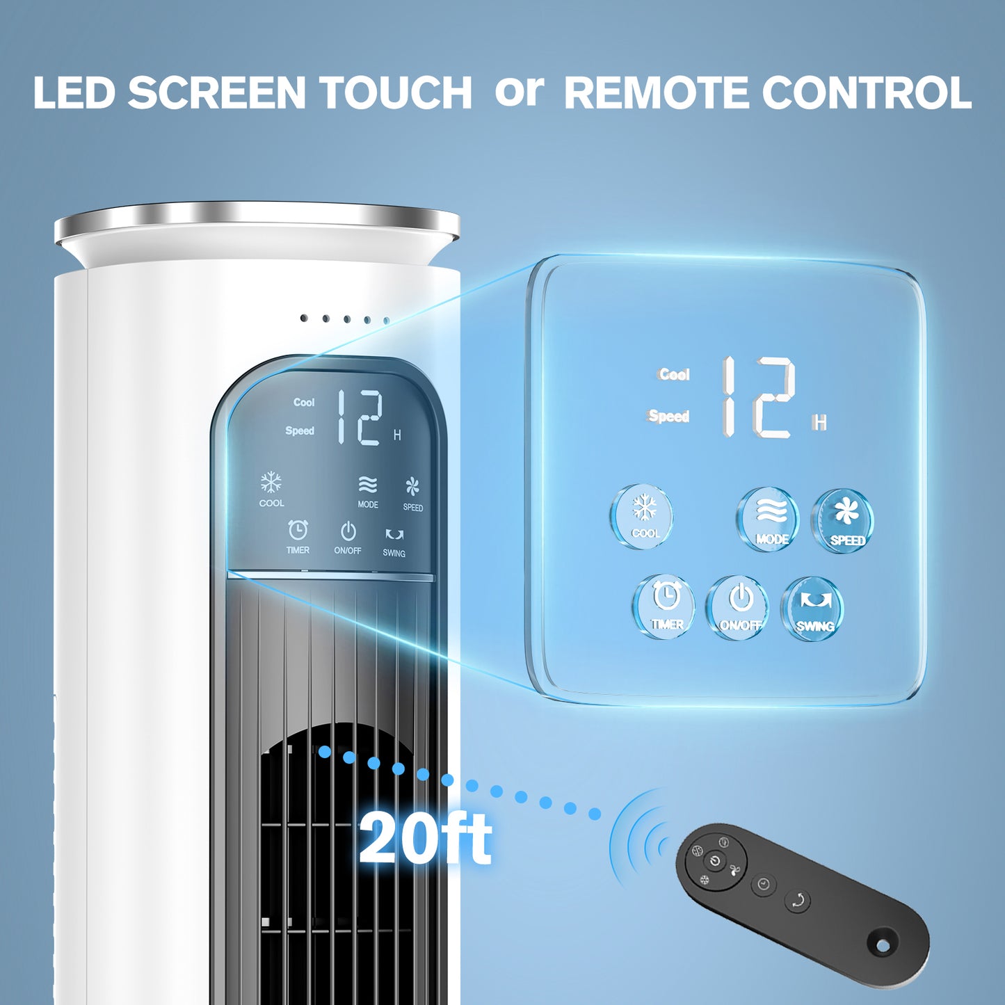 Windowless Portable Air Conditioners, 37โโ Evaporative Air Cooler w/Remote, 2.5L Water Tank & 4 Ice Packs, 12H Timer Auto-off, 70ยฐ Oscillating, Quiet Cooling Tower Fan For Bedroom Living Room Office