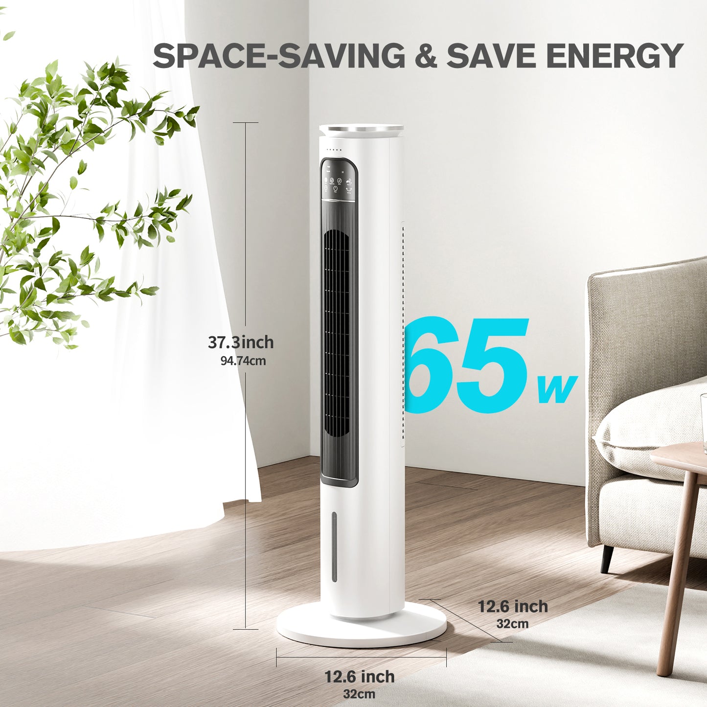 Windowless Portable Air Conditioners, 37.3โโ Evaporative Air Cooler w/Remote, 2.5L Removable Water Tank & 4 Ice Boxes, 12H Auto-off, 70ยฐ Oscillating, Quiet Cooling Tower Fan For Bedroom Home Office