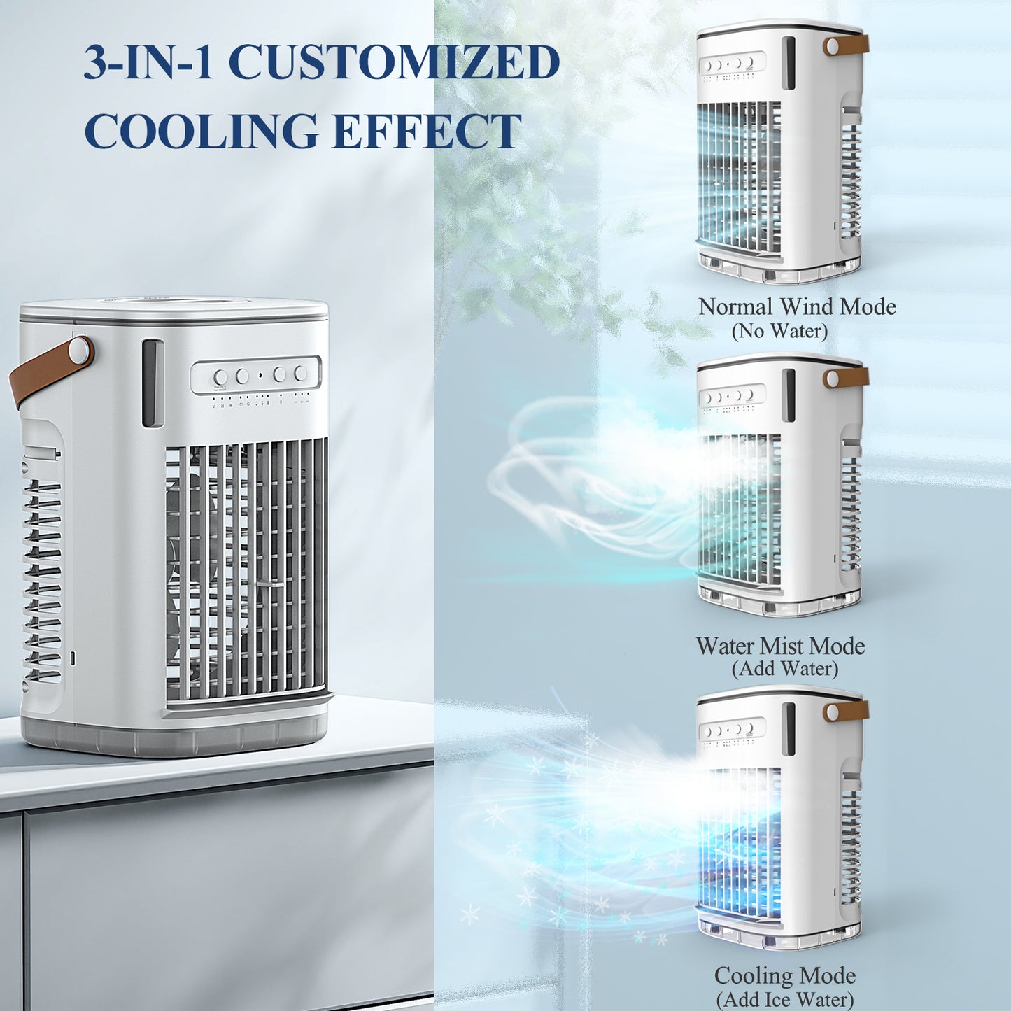 Portable Air Conditioners, 3-1 Mini Evaporative Air Cooler w/Remote, 1.2L Water Tank & 2 Ice Packs, 1-7H Timer, 5400mAh Battery With USB Charging, Personal Fan For Desktop Home Office Outdoors