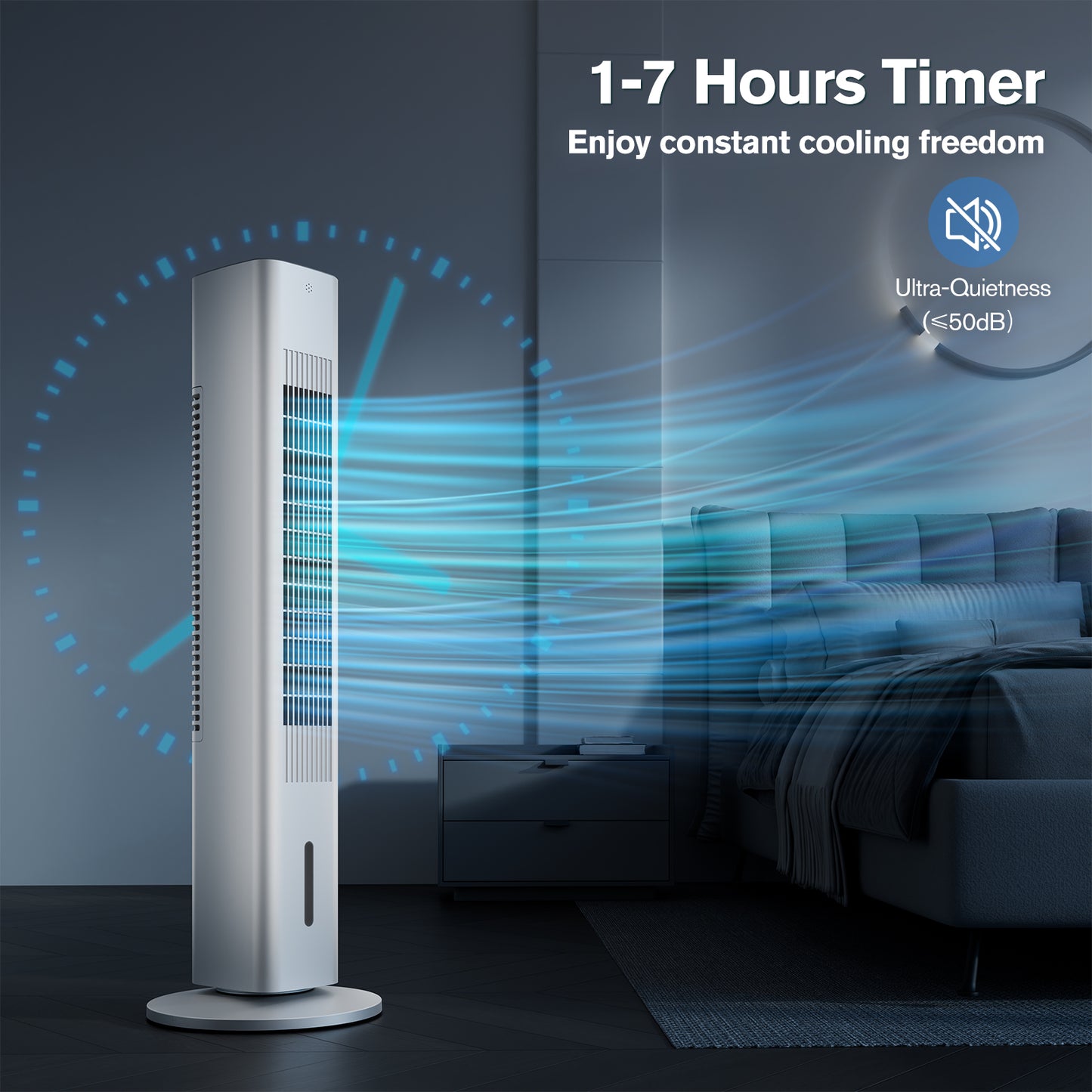 Windowless Portable Air Conditioners, 35’’ Cooling Tower Fan w/Remote, 7H Smart Timer & 70° Swing, 1.2L Water Tank With 3 Ice Packs, Ductless Air Cooler For Home Bedroom Office