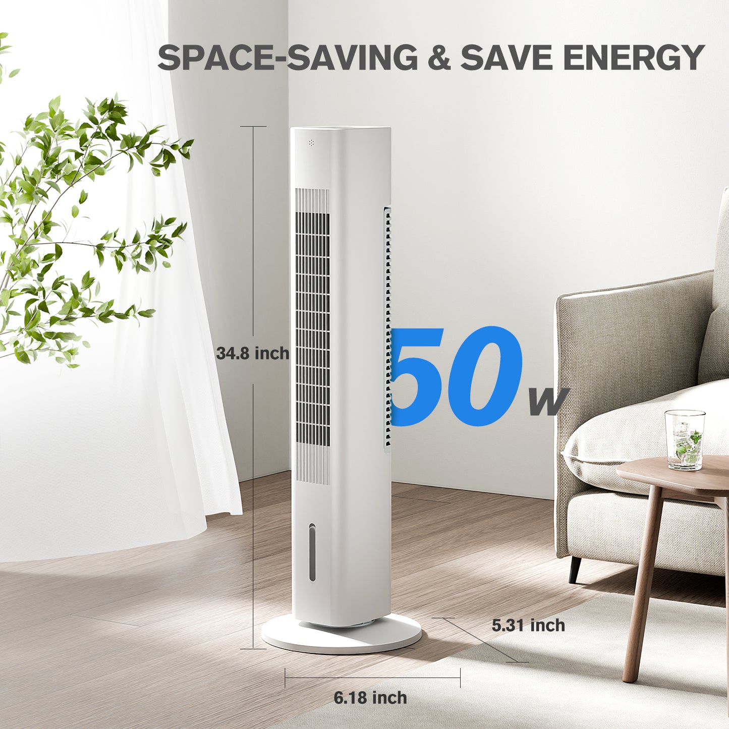 Windowless Portable Air Conditioners, 35’’ Cooling Tower Fan w/Remote, 7H Smart Timer & 70° Swing, 1.2L Water Tank With 3 Ice Packs, Ductless Air Cooler For Home Bedroom Office