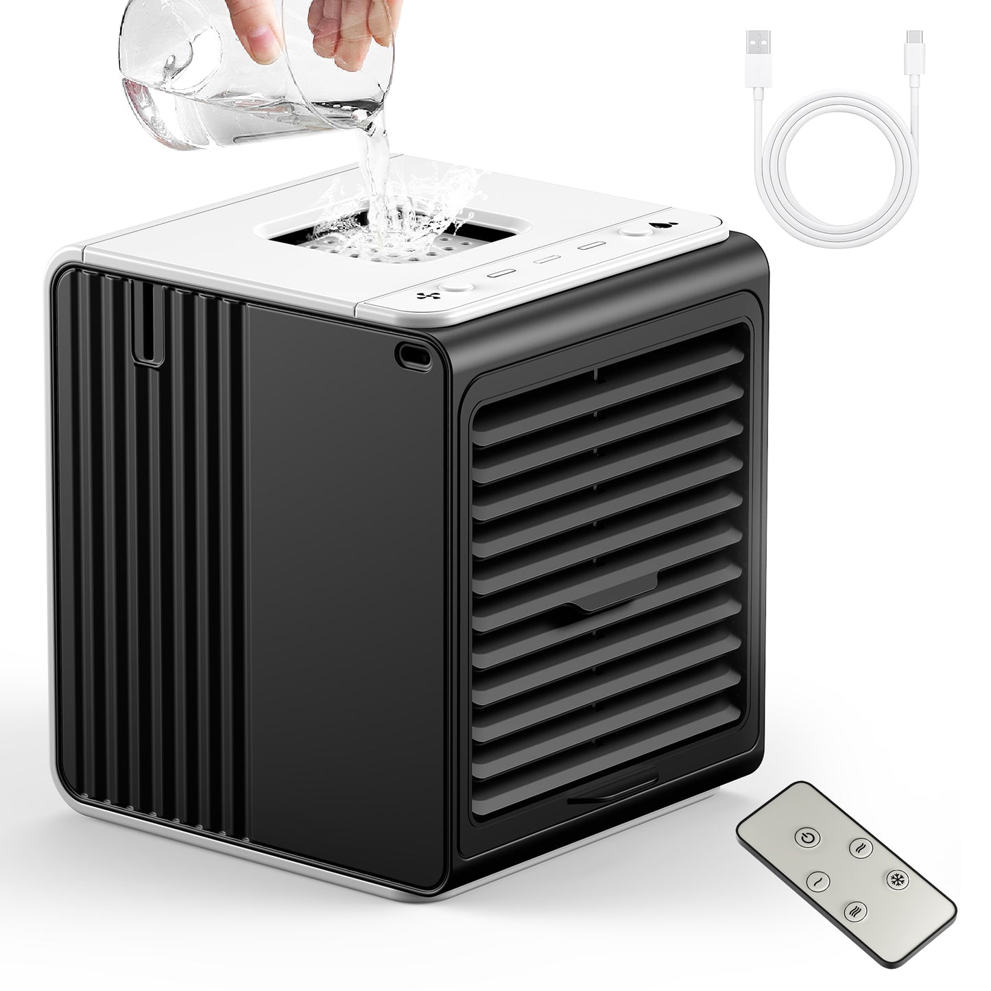 Portable Mini Air Conditioner,BIESQYA 3-in-1 Personal Small Ac Unit Cooler, 3 Speed Powered Desk Fan,Swamp Evaporative Windowless Humidifier for Room Office Camping Car