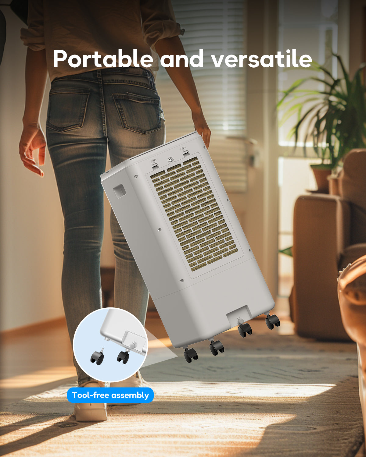 Windowless Portable Air Conditioner, 7H Timer & 1-Gal Tank, 3-IN-1 Portable AC Unit with Remote, 40°Oscillation, 3 Modes & 3 Speeds, Ultra-Quiet 22" Ventless Swamp Cooler for Room Home Office