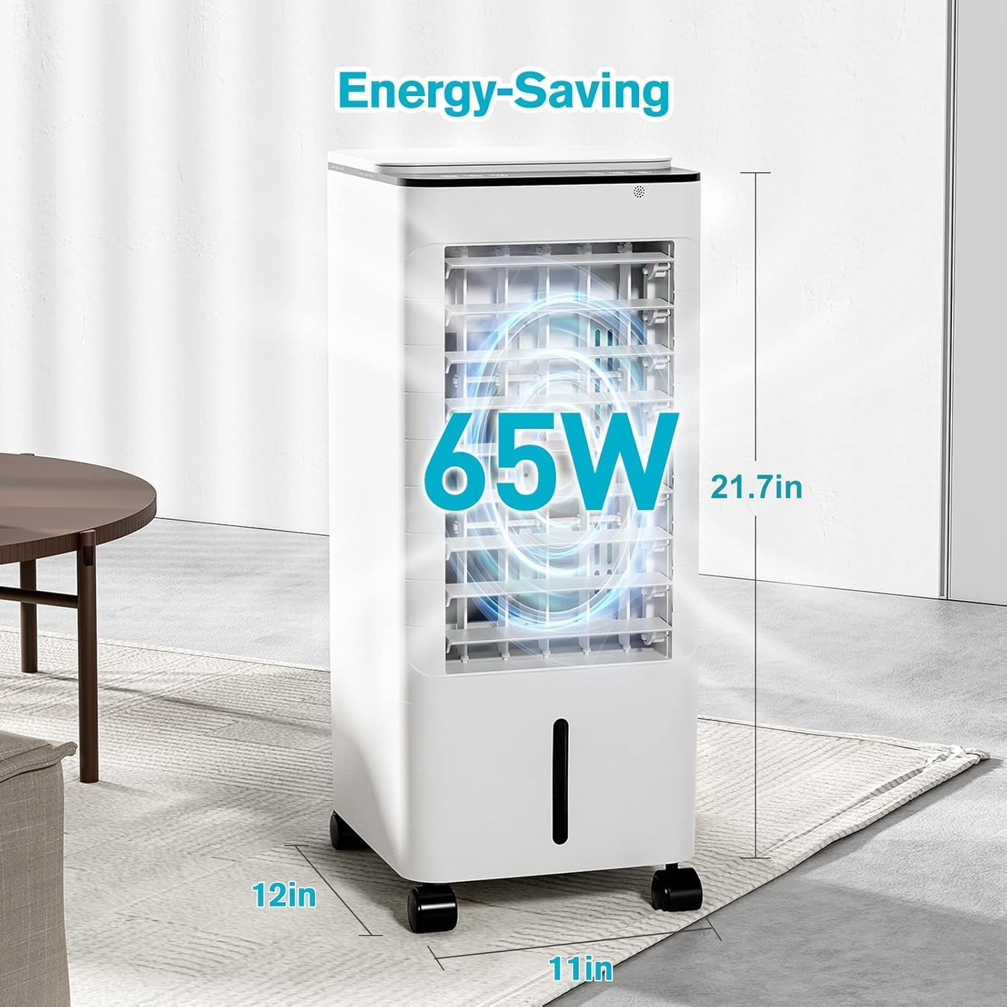 Windowless Portable Air Conditoners, 12H Timer &1.16Gal Tank, 45ยฐ Oscillation, 3-IN-1 Portable AC with Remote, 3 Modes 3 Speeds, Fast Cooling Quiet Ventless Swamp Cooler for Home, 3 Ice Packs, White