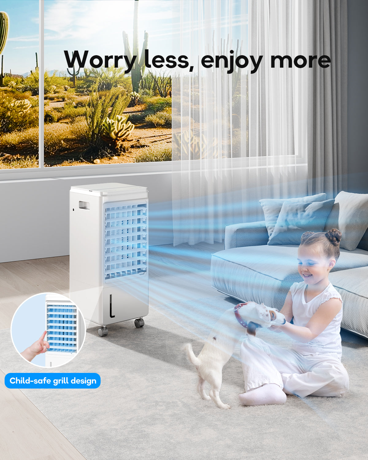 Windowless Portable Air Conditioner, 7H Timer & 1-Gal Tank, 3-IN-1 Portable AC Unit with Remote, 40°Oscillation, 3 Modes & 3 Speeds, Ultra-Quiet 22" Ventless Swamp Cooler for Room Home Office