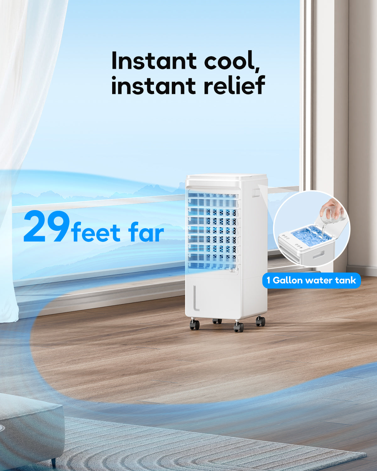 Windowless Portable Air Conditioner, 7H Timer & 1-Gal Tank, 3-IN-1 Portable AC Unit with Remote, 40°Oscillation, 3 Modes & 3 Speeds, Ultra-Quiet 22" Ventless Swamp Cooler for Room Home Office