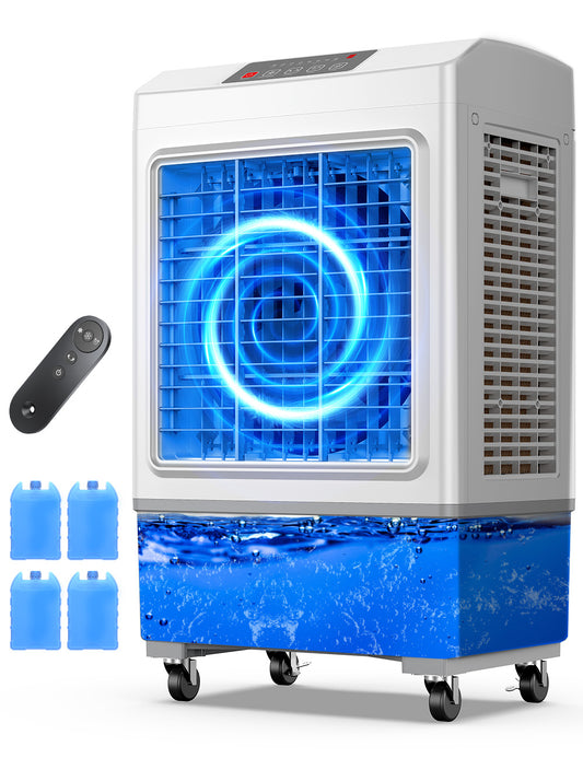 Swamp Cooler, 3600CFM Evaporative Cooler with 8.1 Gal Water Tank, 3 in 1 Portable Air Conditioners for Room No Window, 100° Swing, Remote, 7H Timer, 4 Ice Box for Home, Garage, Large, Outdoor, Grey