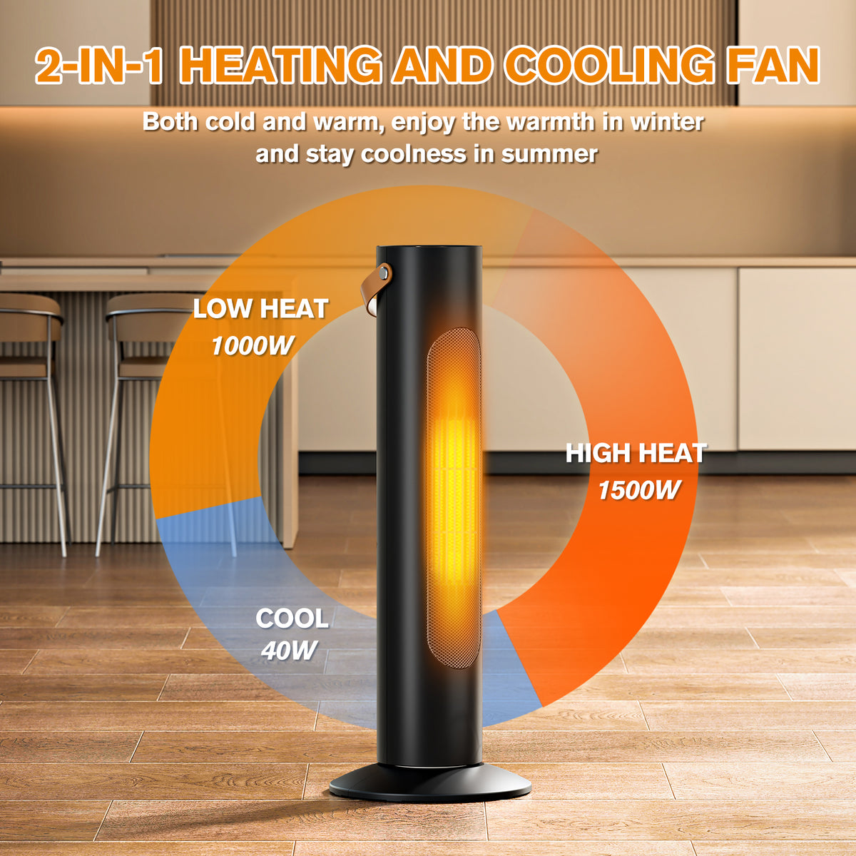 Electric Space Heaters for Indoor Use, 25" 2-IN-1 Tower Heater and Fan Combo, 2S Instant Heating, 70°Oscillation, 1500W, 3 Heating & Fan Modes,Electric Portable Heater for BedroomOfficeHome, Black