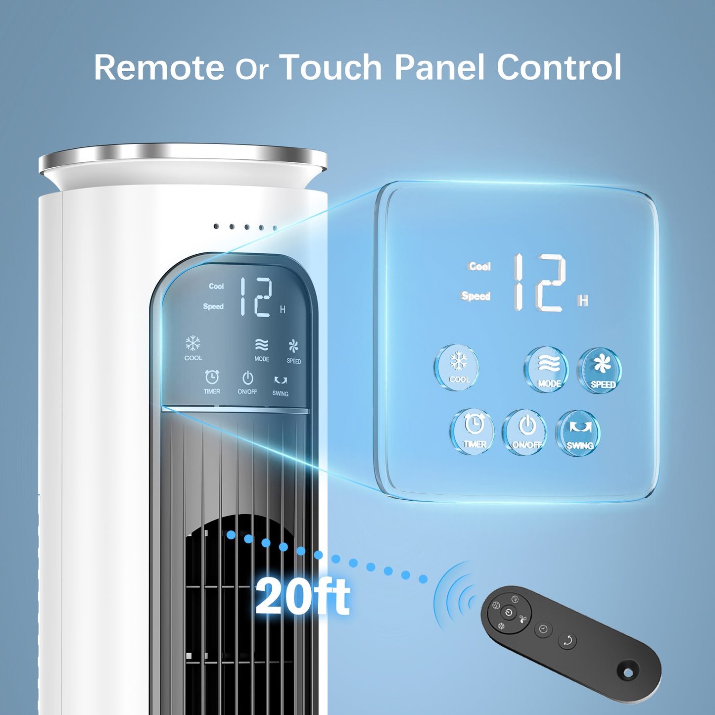 Windowless Portable Air Conditioners, 37.1’’ Evaporative Air Cooler, Cooling Tower Fan w/Remote, 2.5L Water Tank & Ice Packs, 12H Smart Timer, 70° Oscillating, Ultra-Quiet Standing Fan For HomeOffice