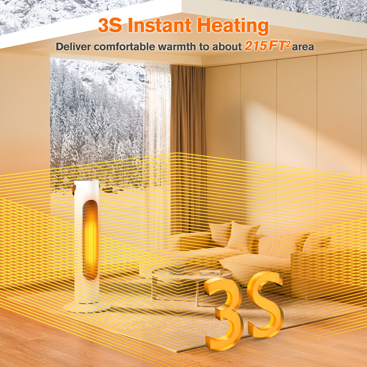Space Heaters for Indoor Use, 25" 2-IN-1 Tower Heater and Fan Combo, 2S Instant Heating, 70°Oscillation, 1500W, 3 Heating & Fan Modes,Electric Portable Heater for Office, Home, White