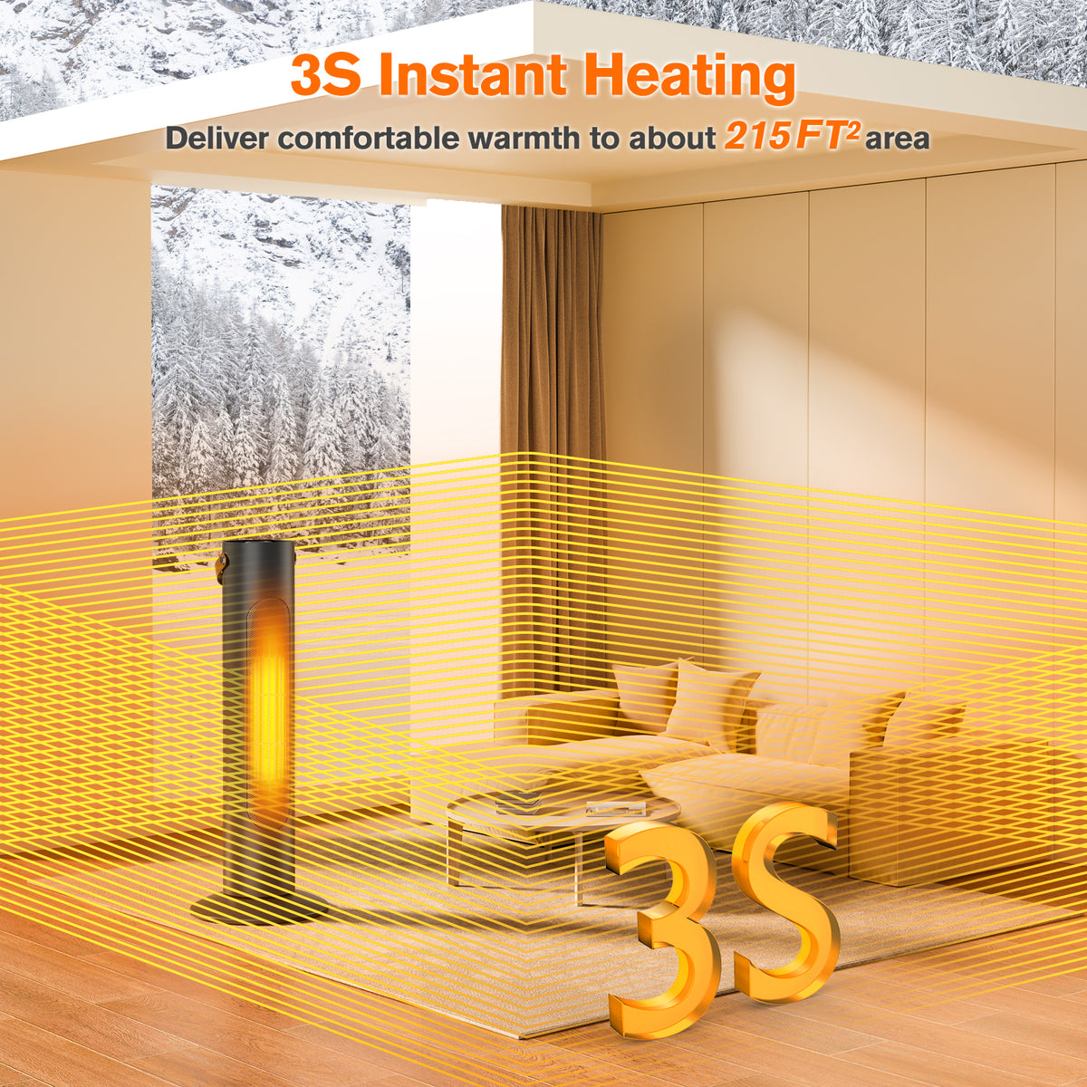 Electric Space Heaters for Indoor Use, 25" 2-IN-1 Tower Heater and Fan Combo, 2S Instant Heating, 70°Oscillation, 1500W, 3 Heating & Fan Modes,Electric Portable Heater for BedroomOfficeHome, Black
