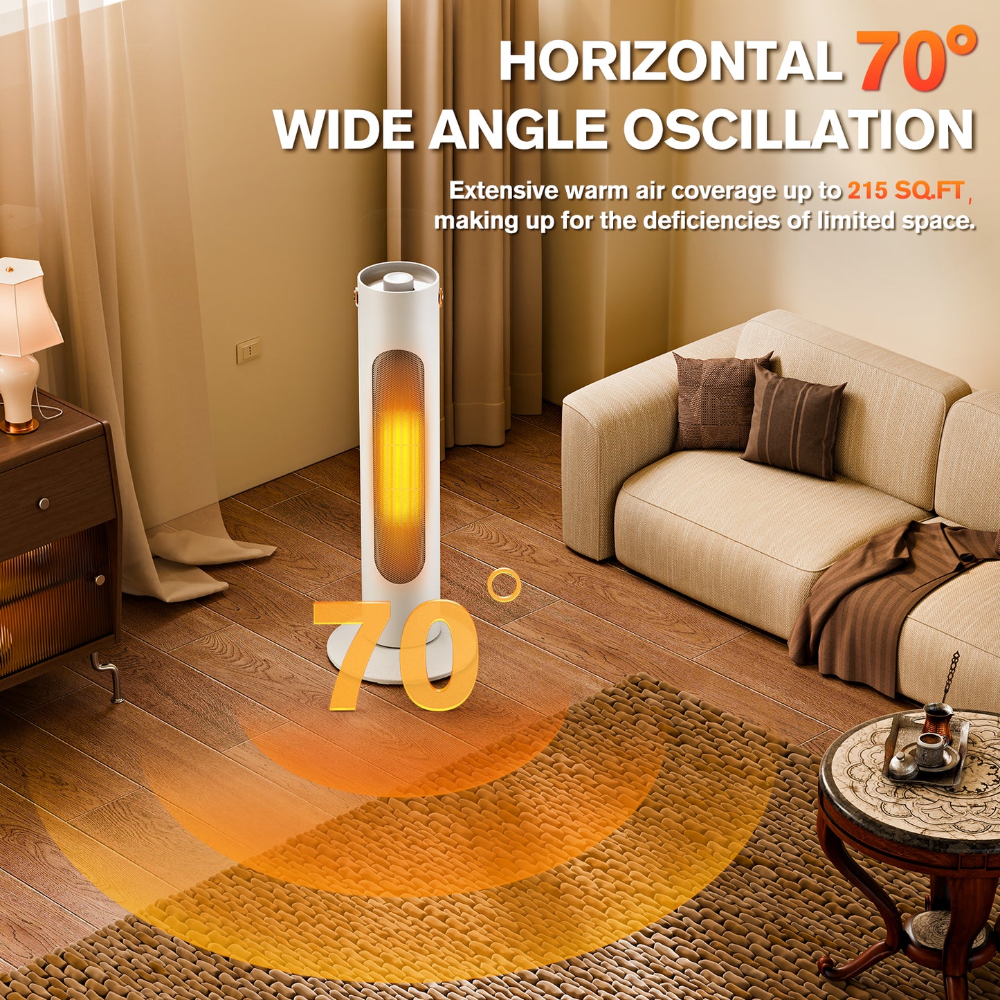 25" Electric Space Heaters For Indoor Use, 2-IN-1 Tower Heater And Fan Combo, 70°Oscillating, 2S Instant Heating, 1500W, 3 Heating & Fan Modes,Electric Portable Heater For BedroomOfficeHome, SnowWhite