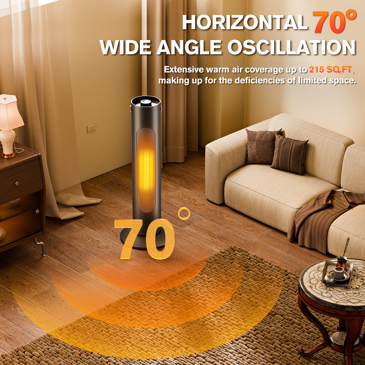 Electric Space Heaters for Indoor Use, 25" 2-IN-1 Tower Heater and Fan Combo, 2S Instant Heating, 70°Oscillation, 1500W, 3 Heating & Fan Modes,Electric Portable Heater for BedroomOfficeHome, Black