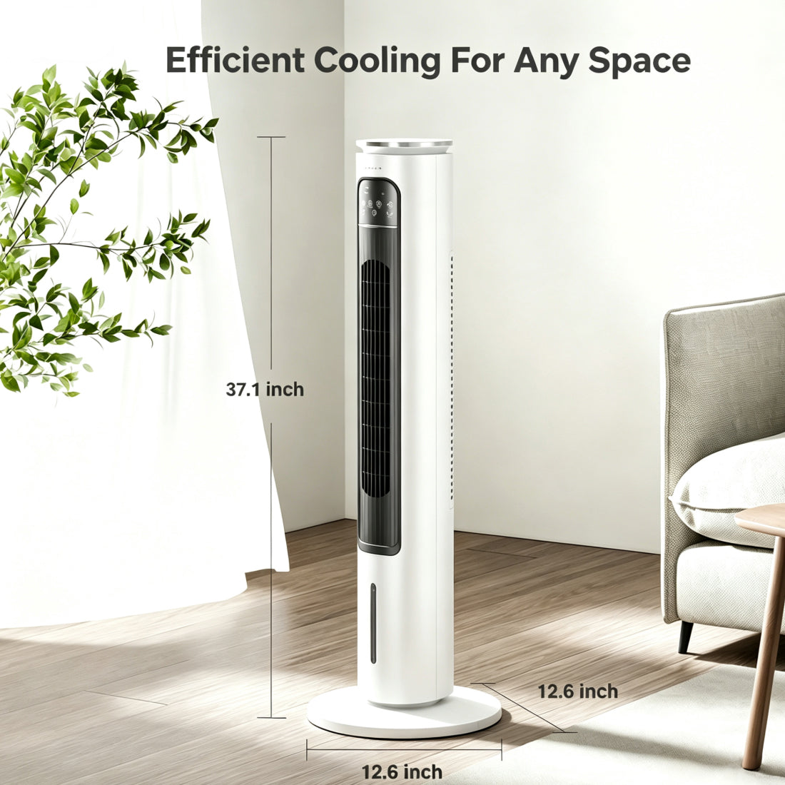 Windowless Portable Air Conditioners, 37.1’’ Evaporative Air Cooler, Cooling Tower Fan w/Remote, 2.5L Water Tank & Ice Packs, 12H Smart Timer, 70° Oscillating, Ultra-Quiet Standing Fan For HomeOffice