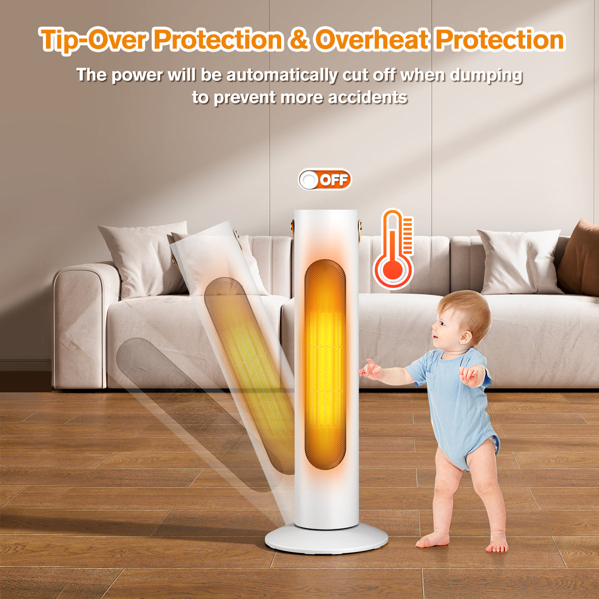 Space Heaters for Indoor Use, 25" 2-IN-1 Tower Heater and Fan Combo, 2S Instant Heating, 70°Oscillation, 1500W, 3 Heating & Fan Modes,Electric Portable Heater for Office, Home, White