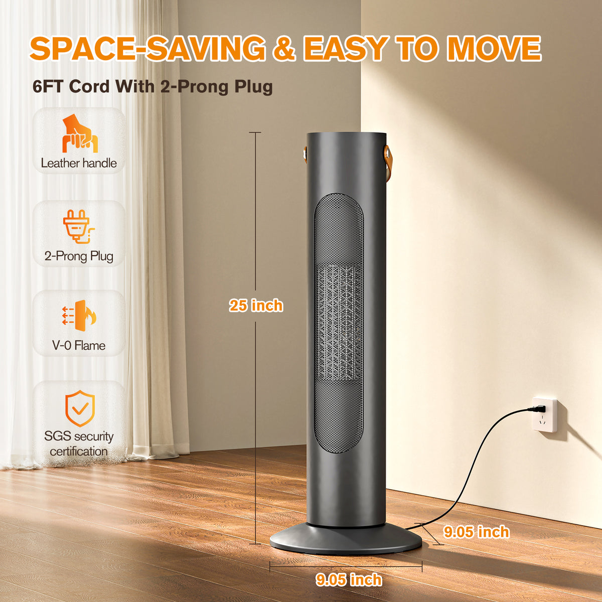 Electric Space Heaters for Indoor Use, 25" 2-IN-1 Tower Heater and Fan Combo, 2S Instant Heating, 70°Oscillation, 1500W, 3 Heating & Fan Modes,Electric Portable Heater for BedroomOfficeHome, Black