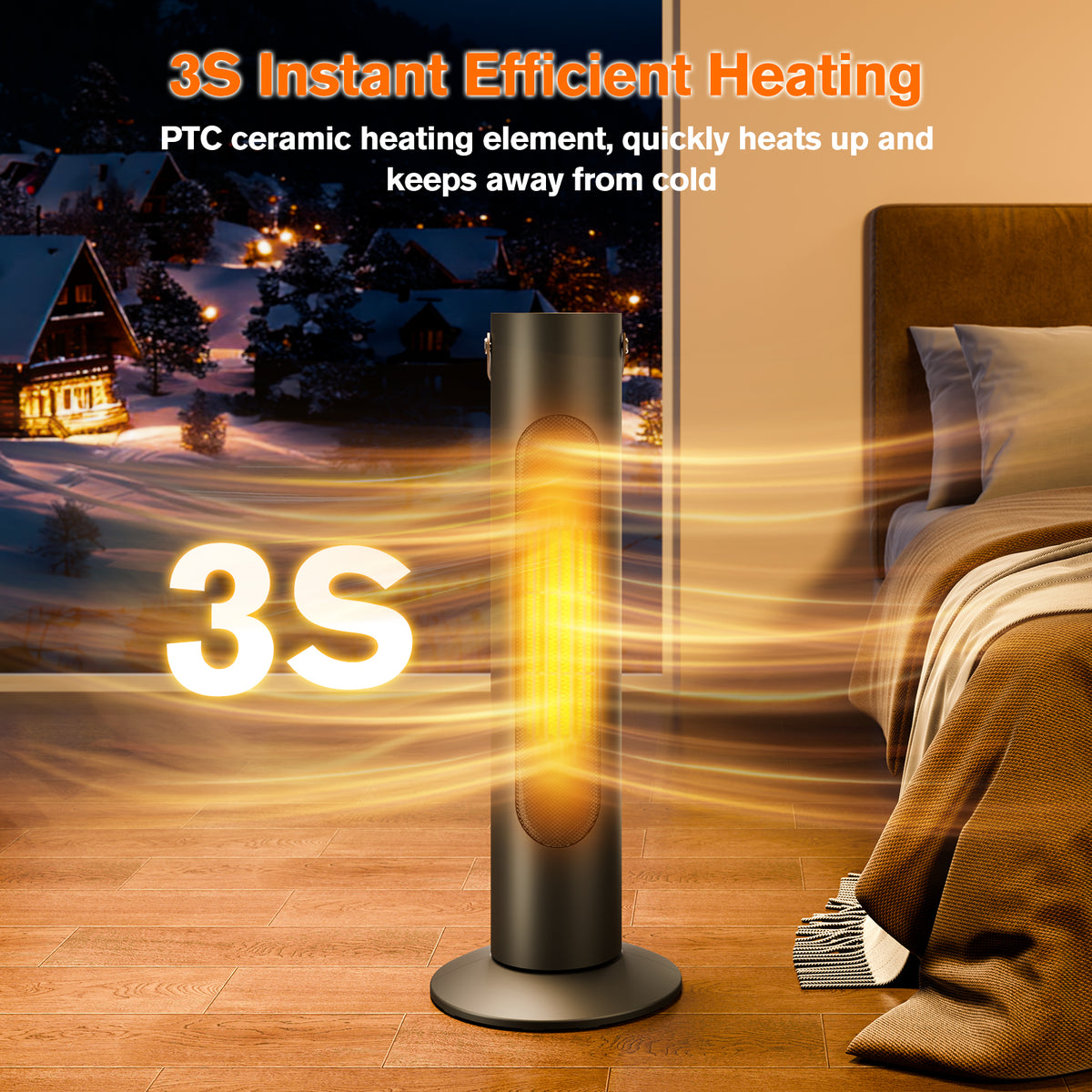 Electric Space Heaters for Indoor Use, 25" 2-IN-1 Tower Heater and Fan Combo, 2S Instant Heating, 70°Oscillation, 1500W, 3 Heating & Fan Modes,Electric Portable Heater for BedroomOfficeHome, Black