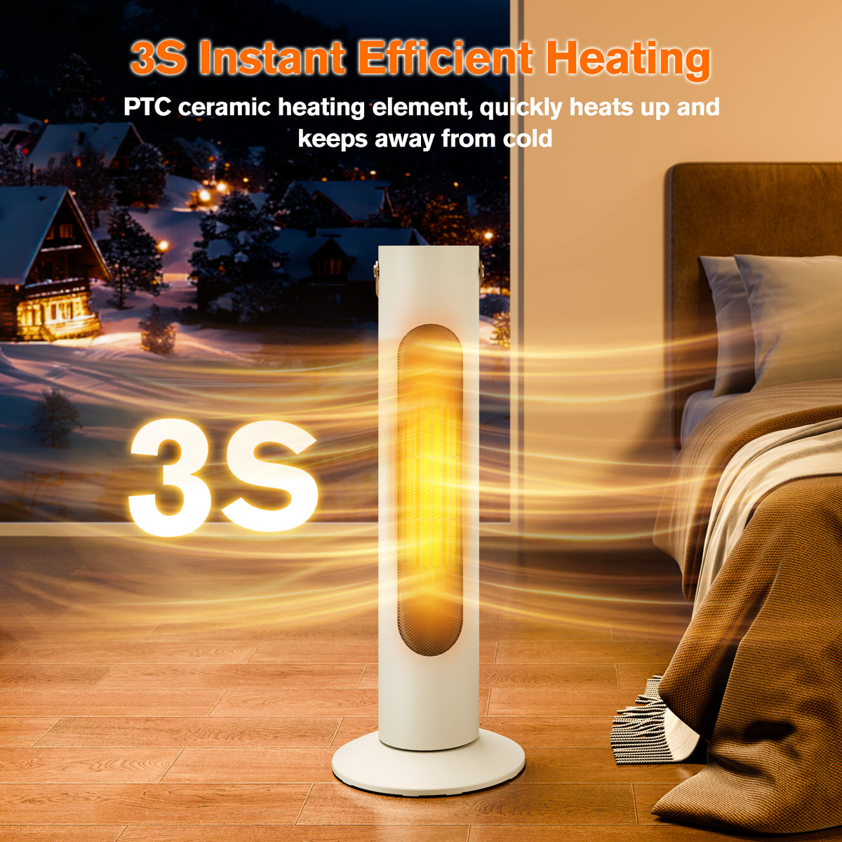 Space Heaters for Indoor Use, 25" 2-IN-1 Tower Heater and Fan Combo, 2S Instant Heating, 70°Oscillation, 1500W, 3 Heating & Fan Modes,Electric Portable Heater for Office, Home, White
